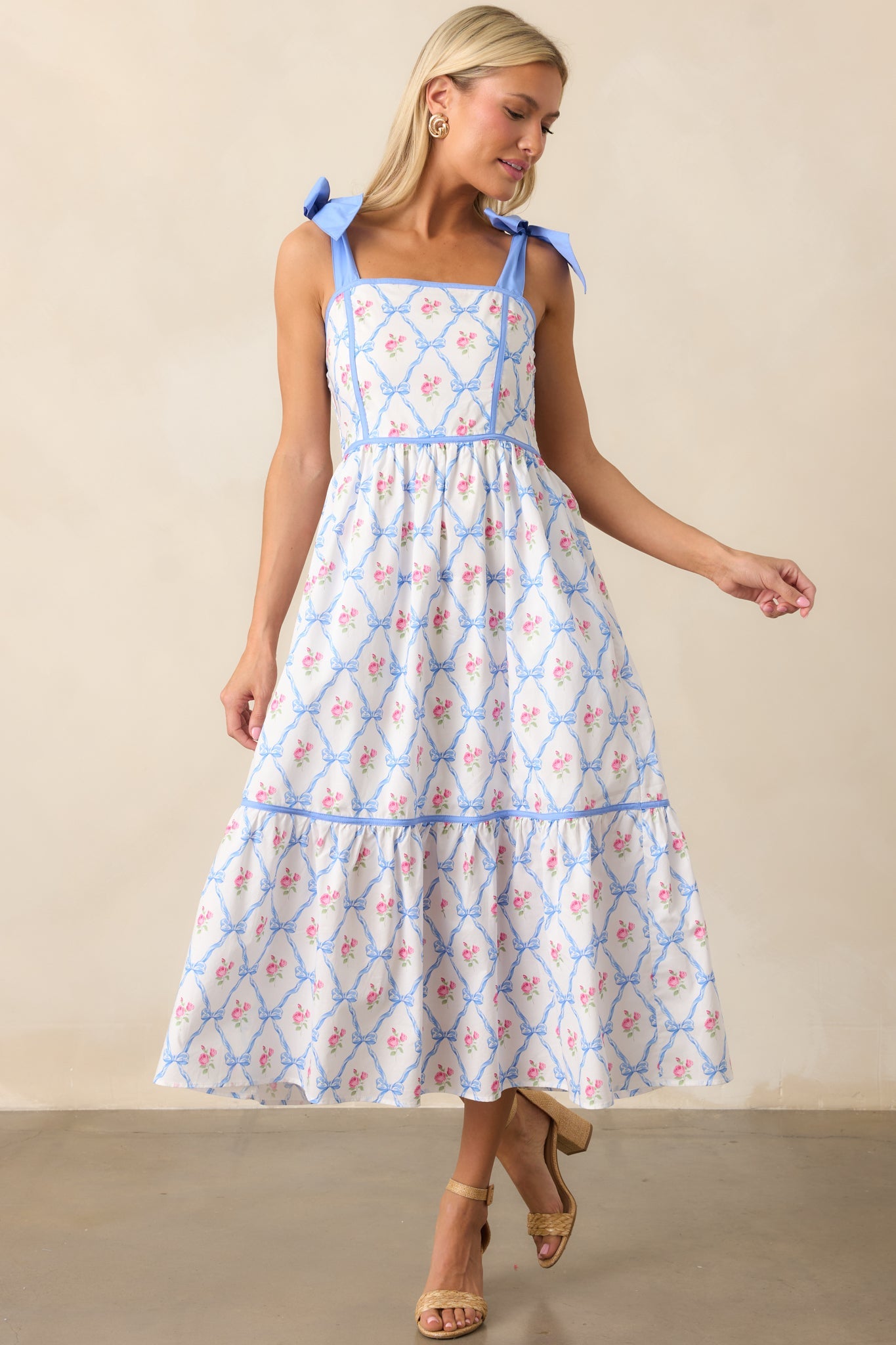 Ballet Recital Cotton Blue Bow Midi Dress