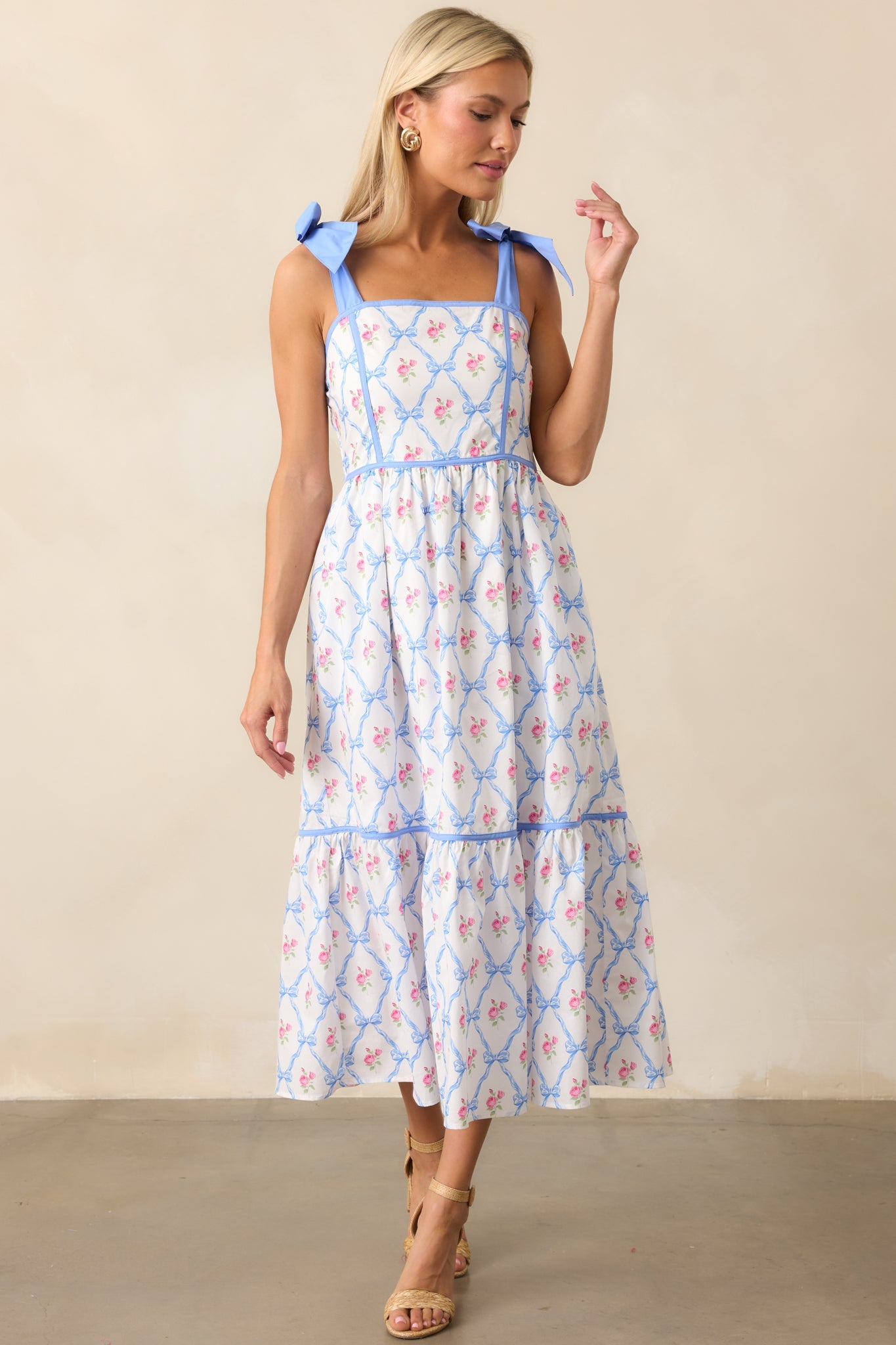 Ballet Recital Cotton Blue Bow Midi Dress