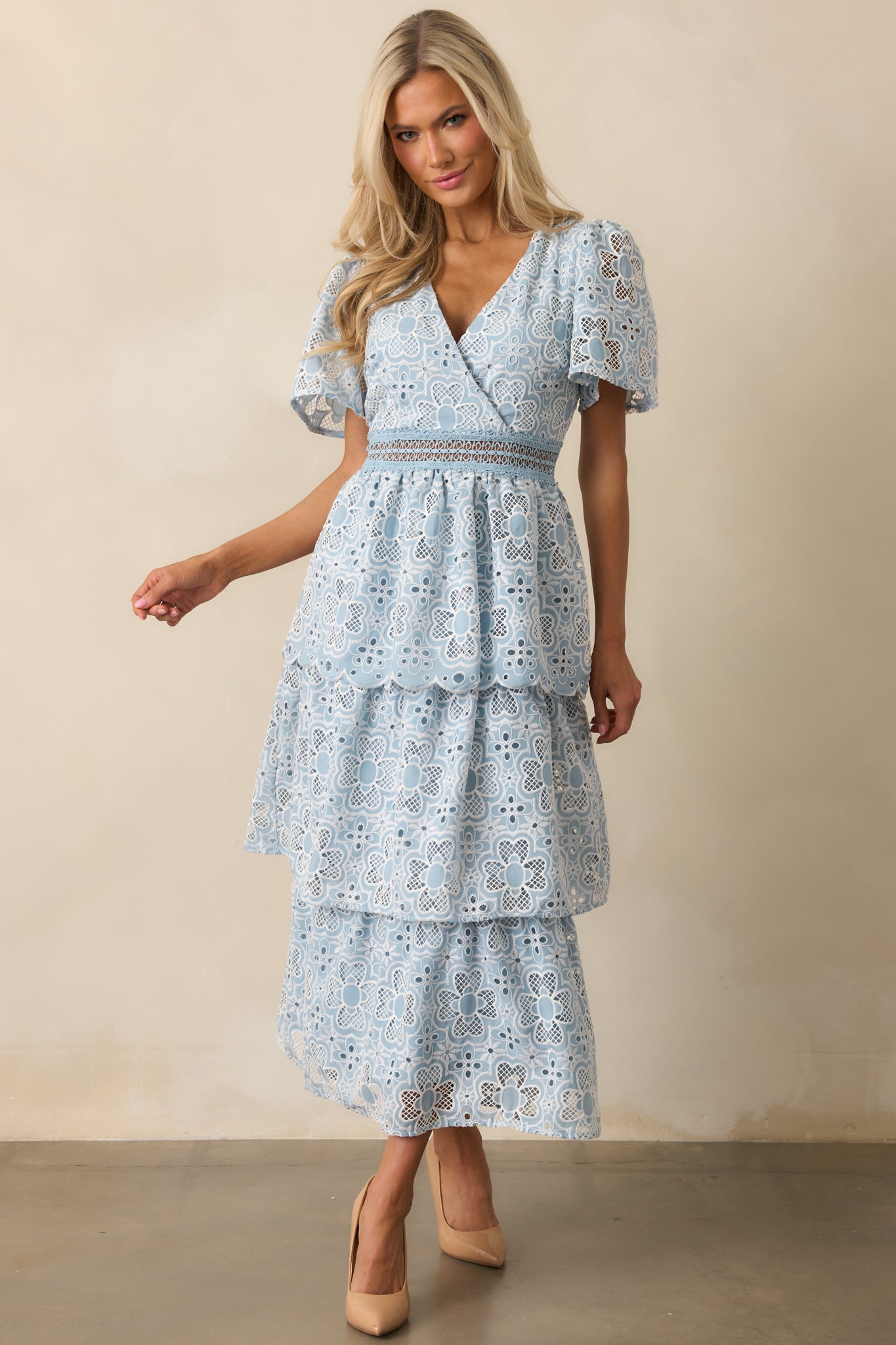 Attending A Gala Blue Floral Embroidered Maxi Dress