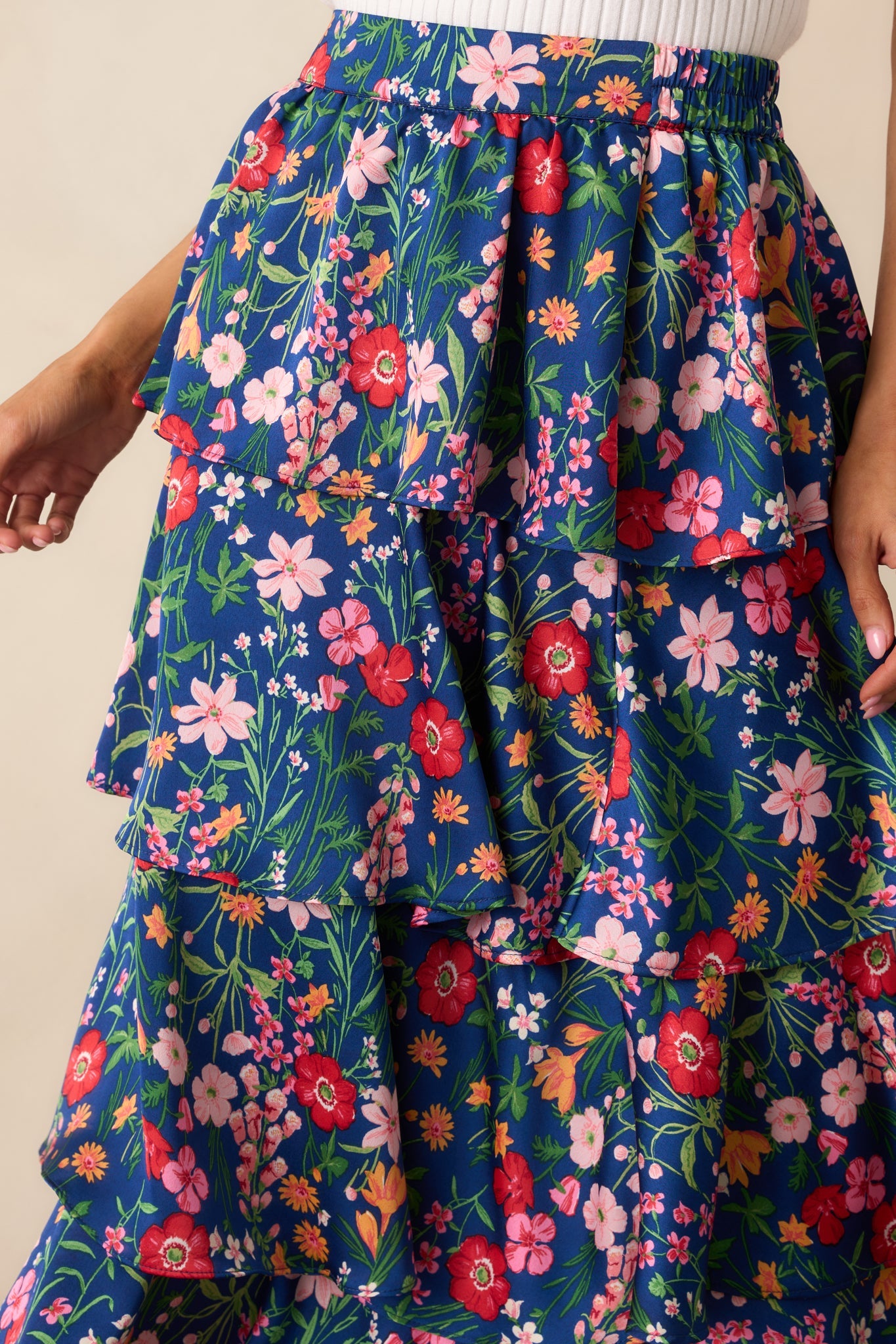 All The Right Things Navy Floral Tiered Maxi Skirt