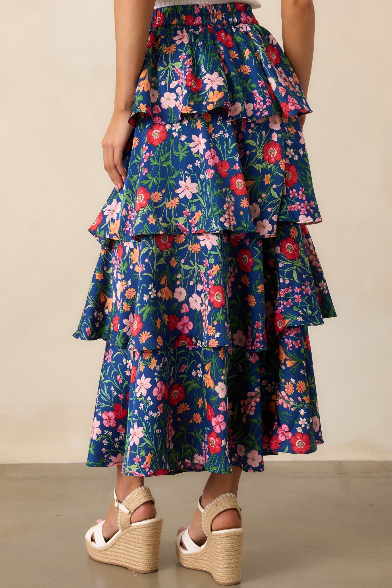 All The Right Things Navy Floral Tiered Maxi Skirt