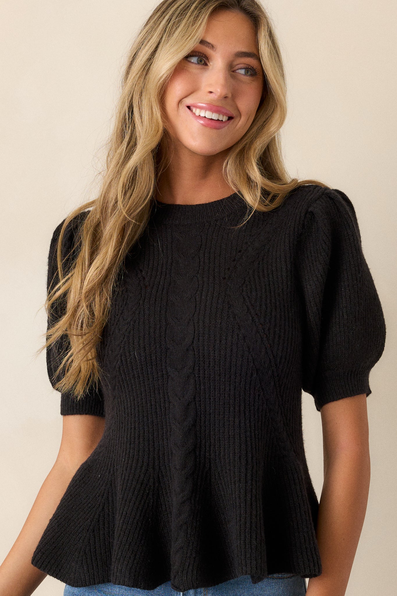 Beneath The Canopy Black Puff Sleeve Sweater