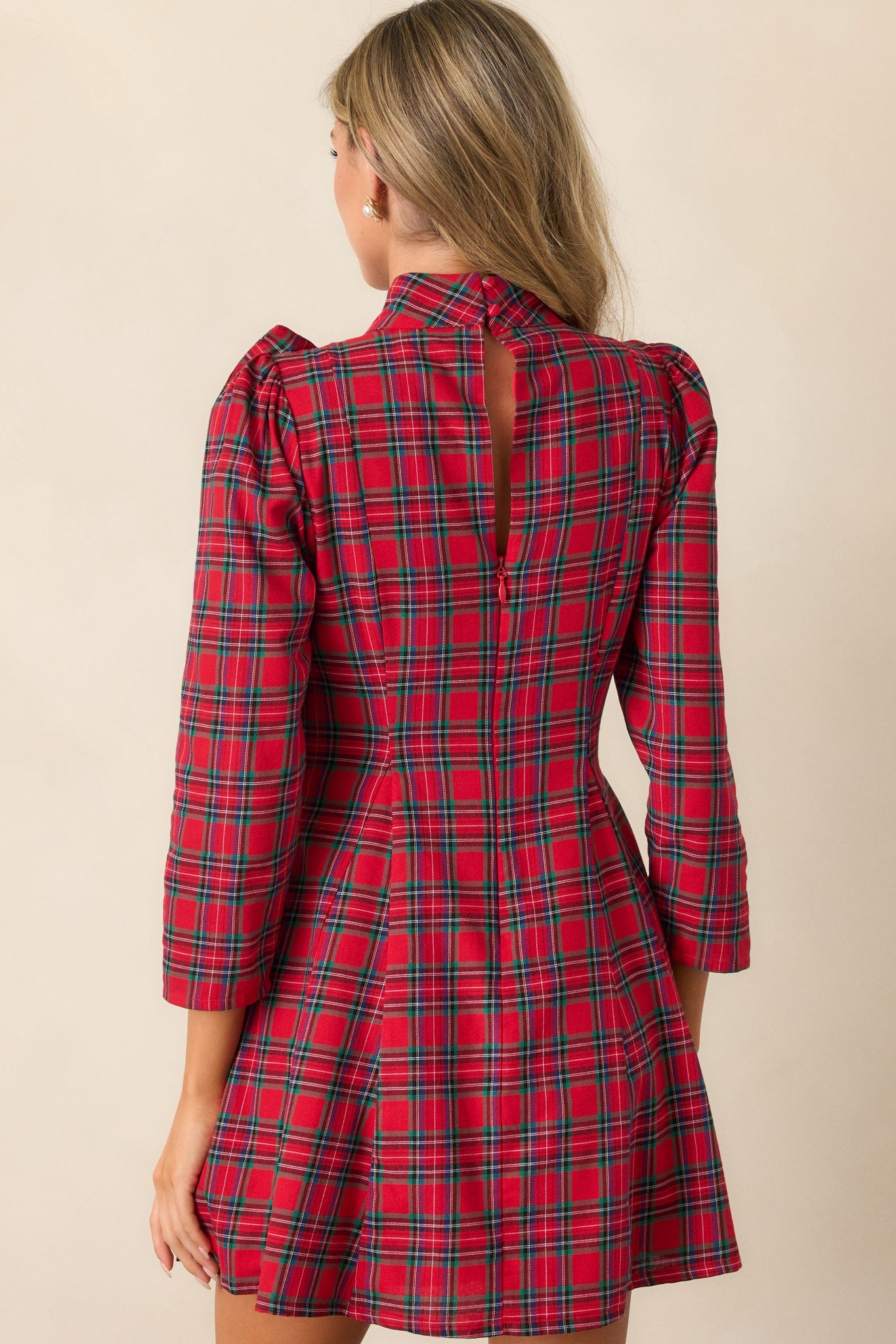 A Perfect Balance Cotton Red Plaid Bow Mini Dress