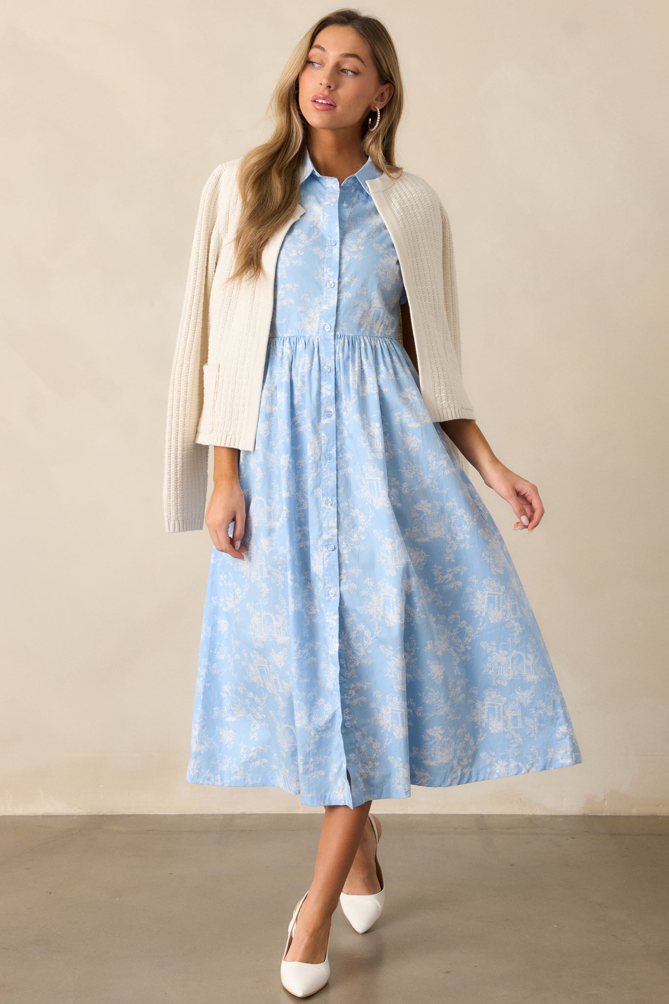 Believe It Cotton Light Blue Toile Maxi Dress
