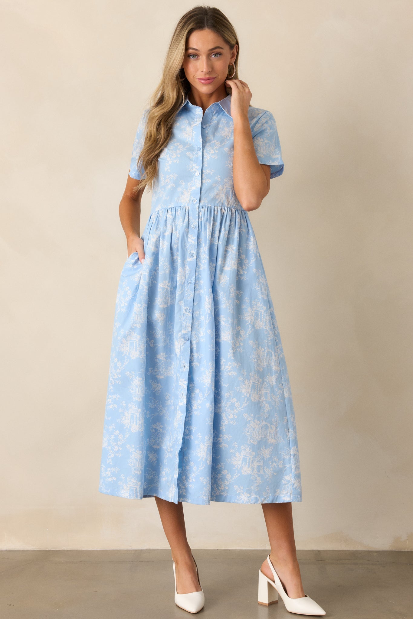 Believe It Cotton Light Blue Toile Maxi Dress