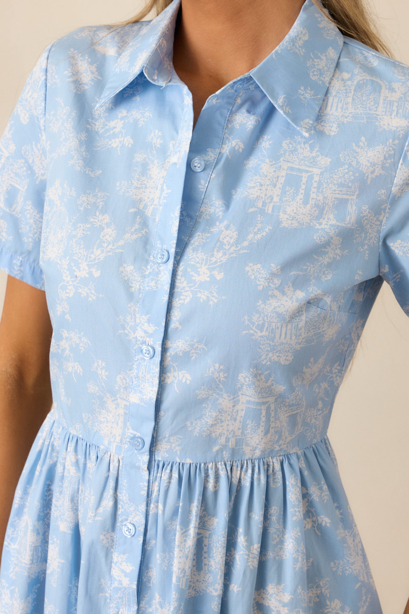 Believe It Cotton Light Blue Toile Maxi Dress