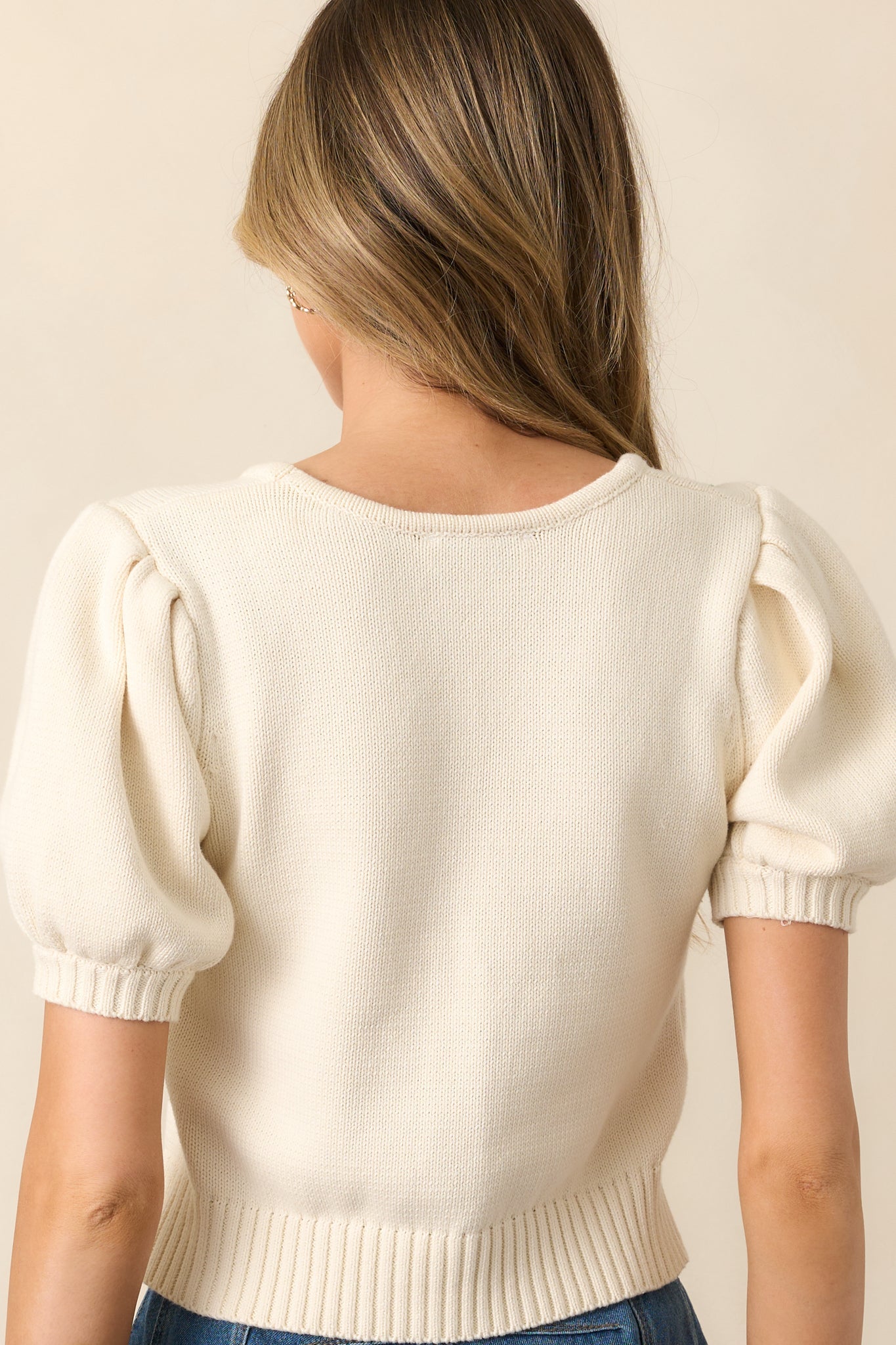 As The Story Unfolds Ivory Cherry Embroidered Knit Top