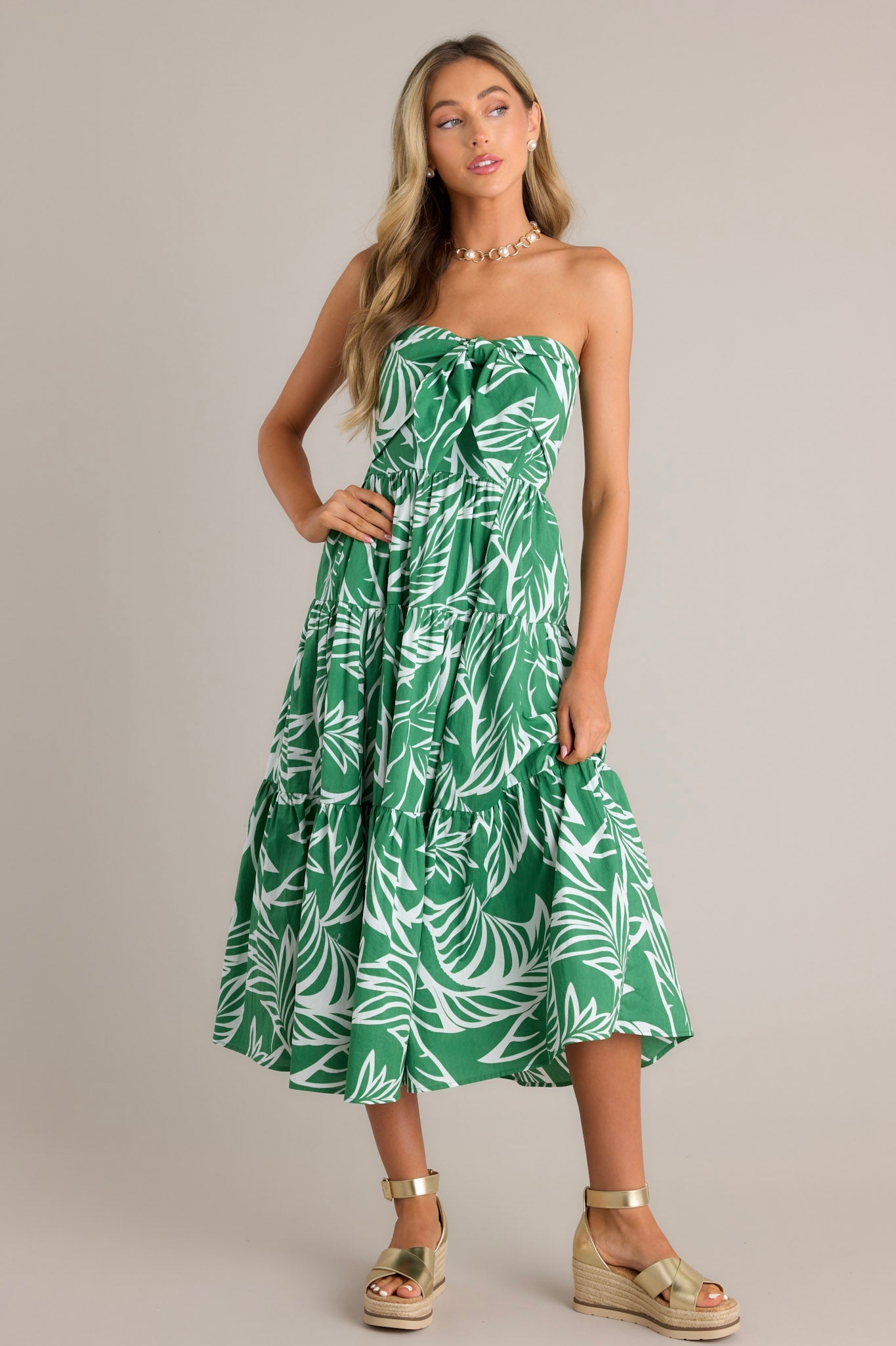 Beachfront Kelly Green 100% Cotton Strapless Midi Dress