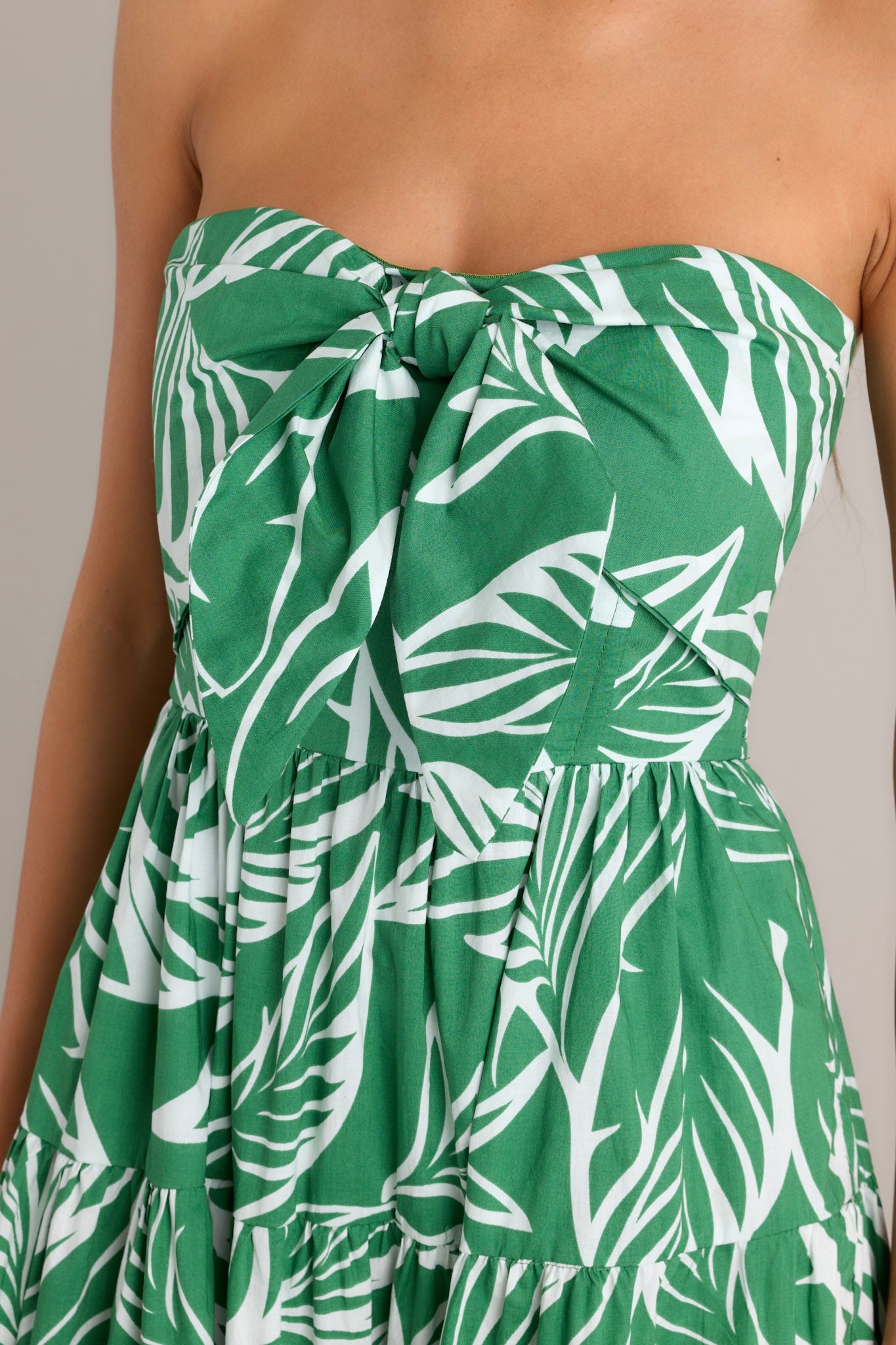 Beachfront Kelly Green 100% Cotton Strapless Midi Dress