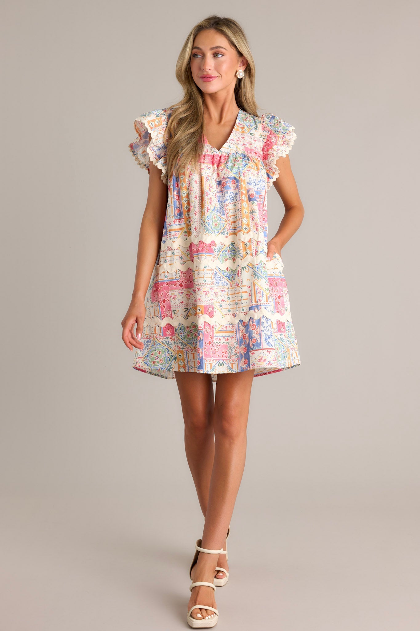 Artisan Affair 100% Cotton Ivory Multi Patchwork Mini Dress