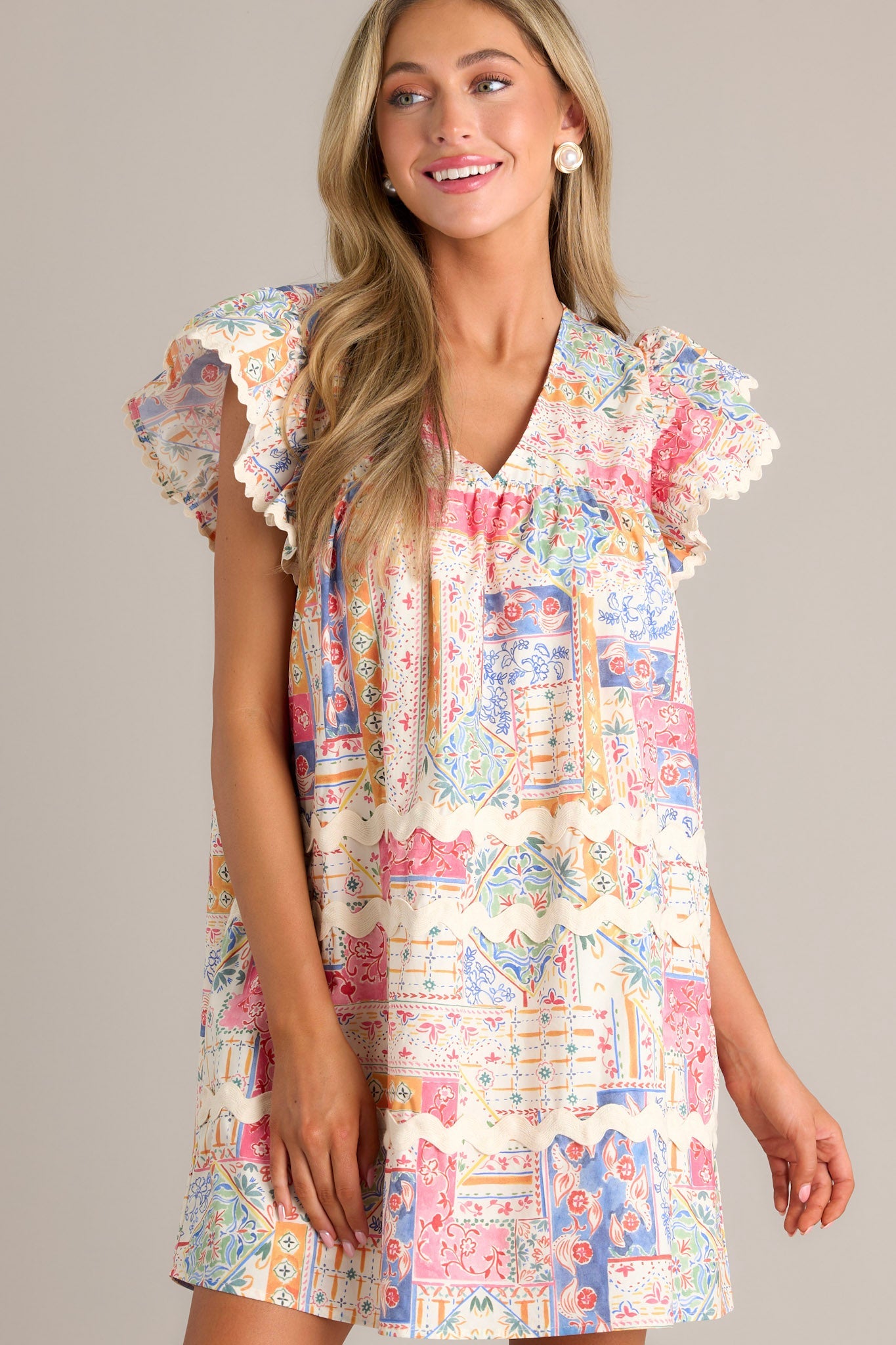 Artisan Affair 100% Cotton Ivory Multi Patchwork Mini Dress