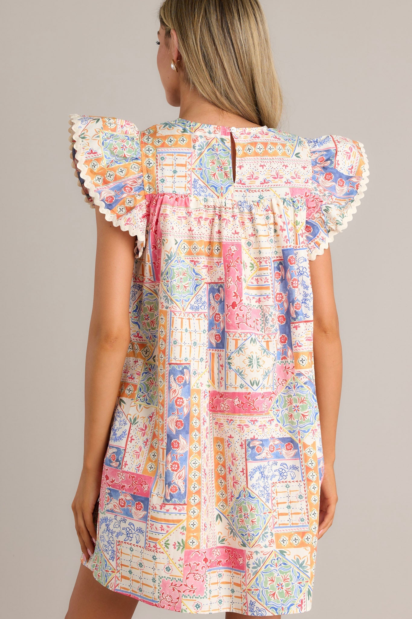 Artisan Affair 100% Cotton Ivory Multi Patchwork Mini Dress