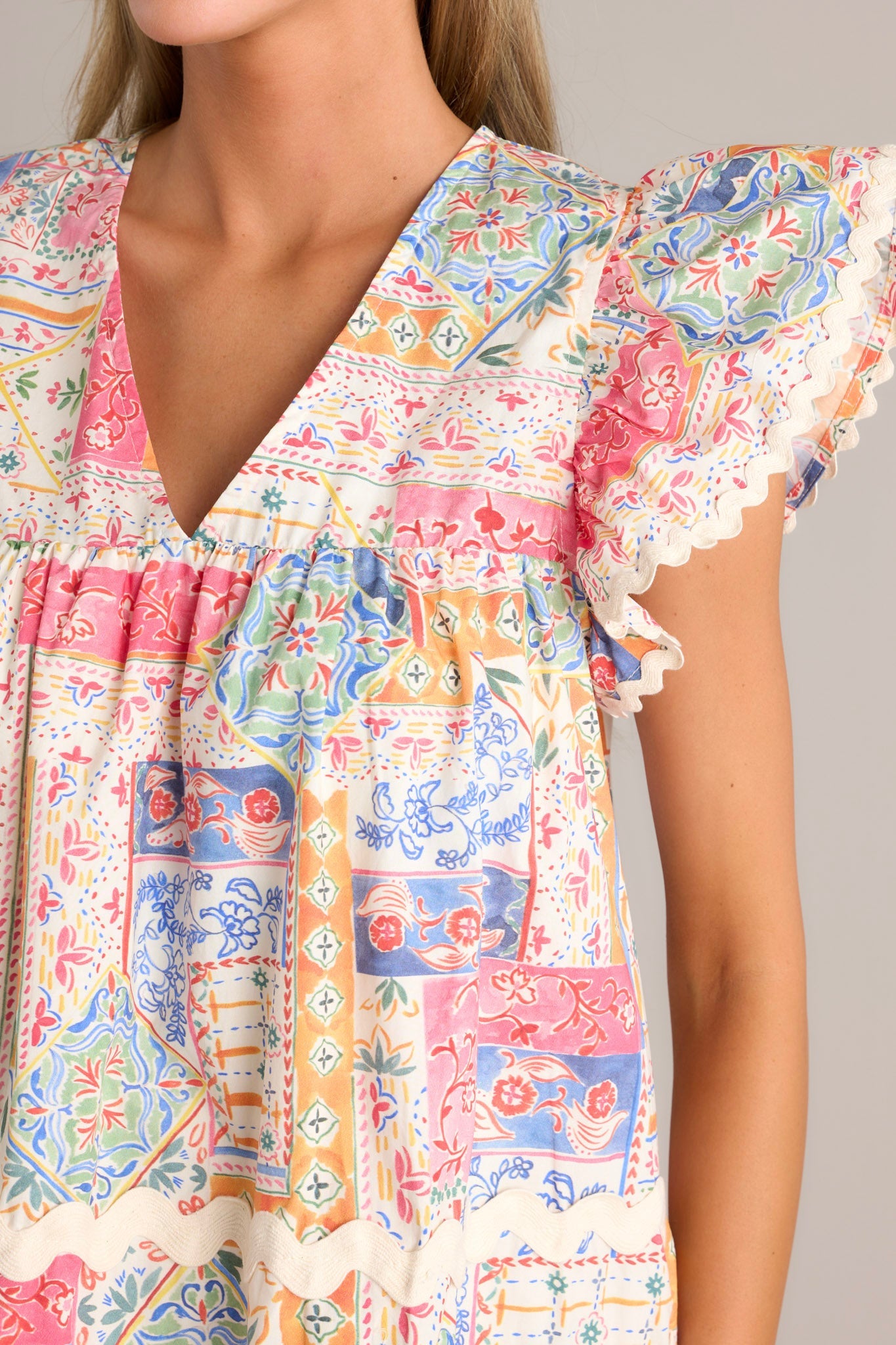 Artisan Affair 100% Cotton Ivory Multi Patchwork Mini Dress