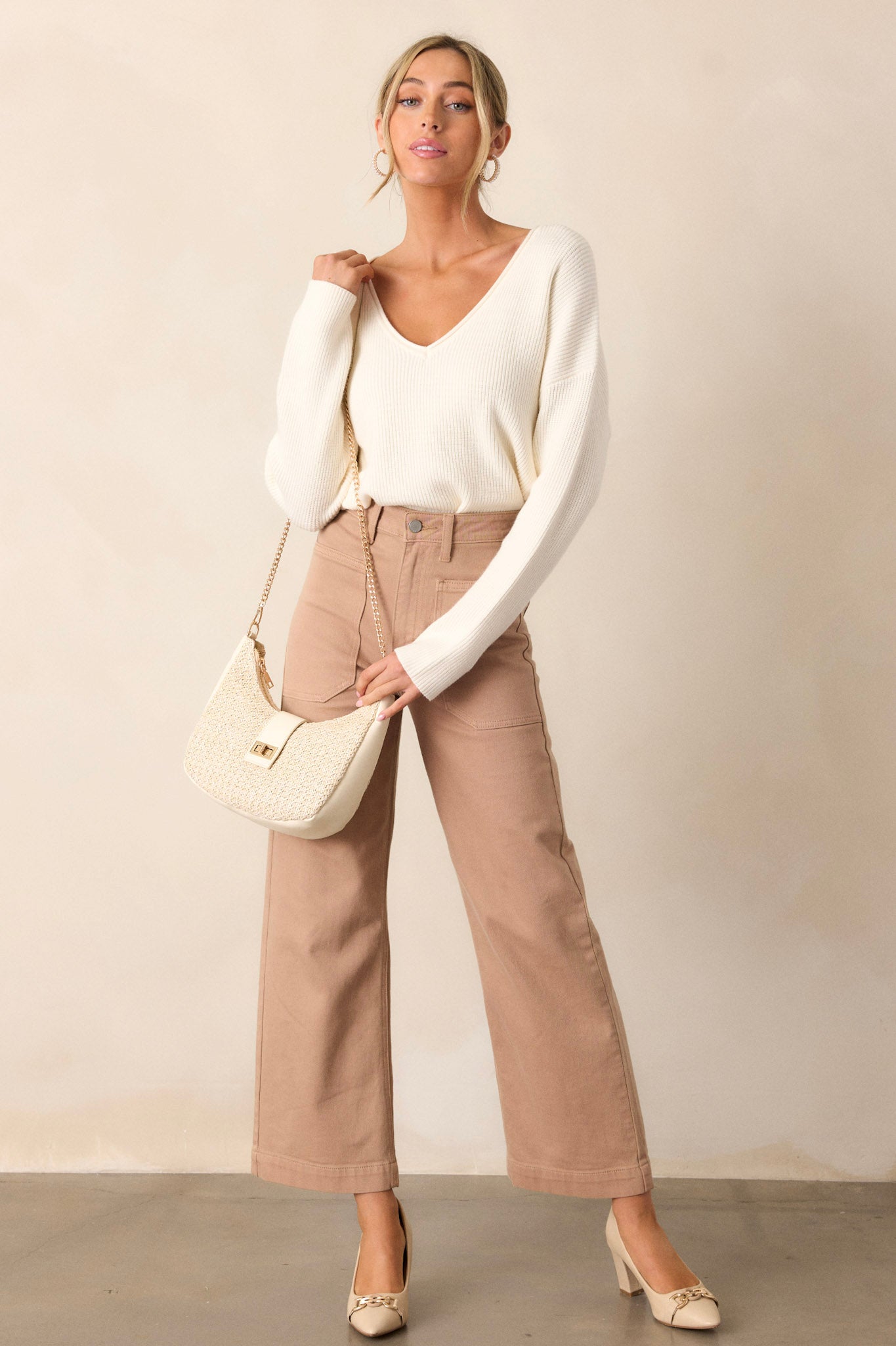 Around The City Tan Wide Leg Jeans