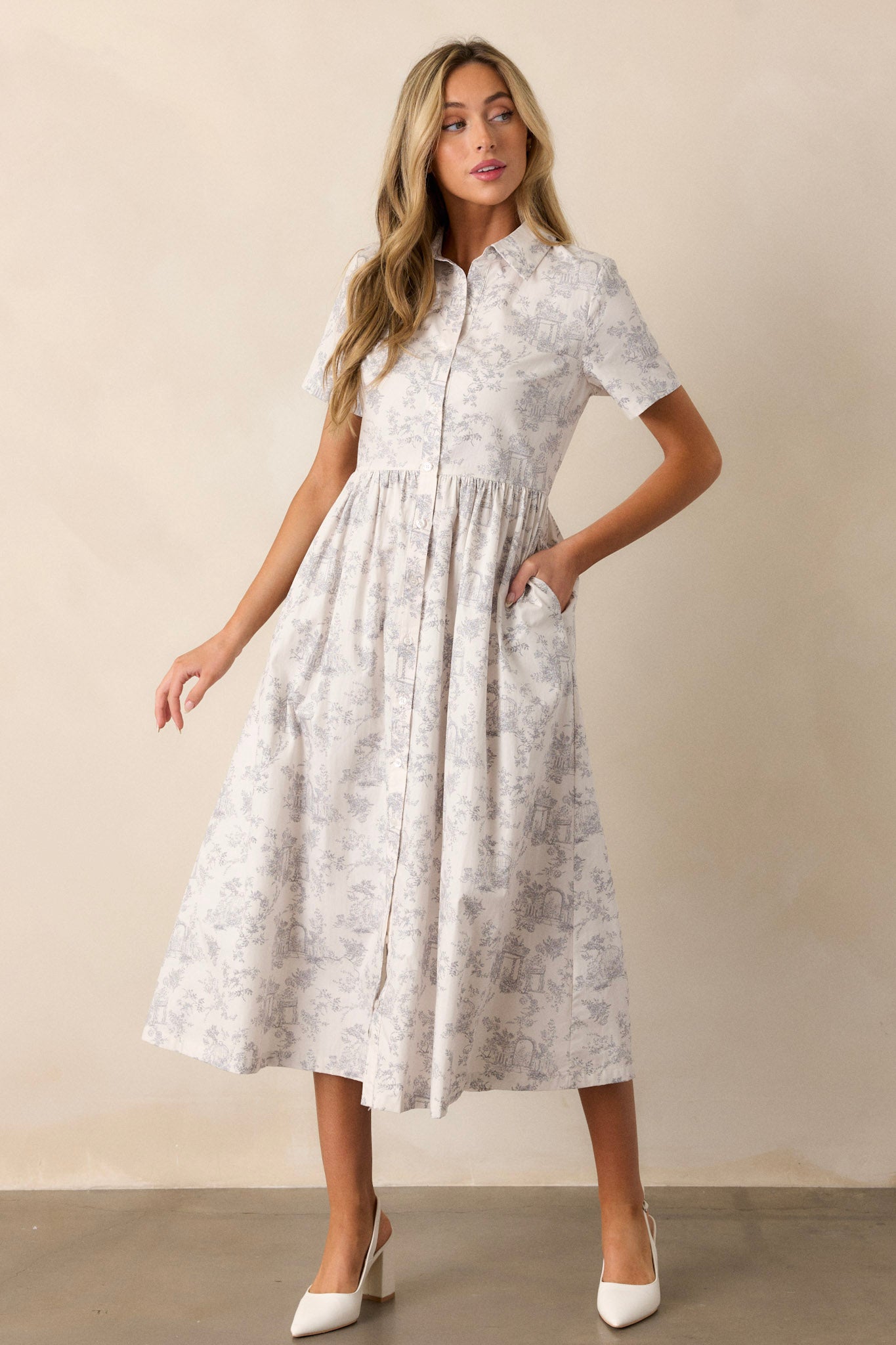Believe It Cotton Light Grey Toile Maxi Dress