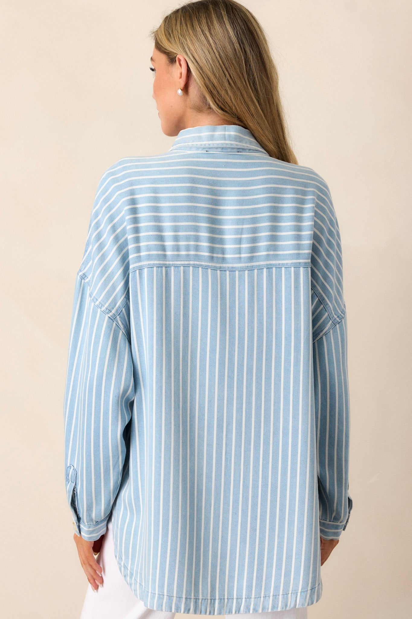 Always Lovely Blue Striped Chambray Top