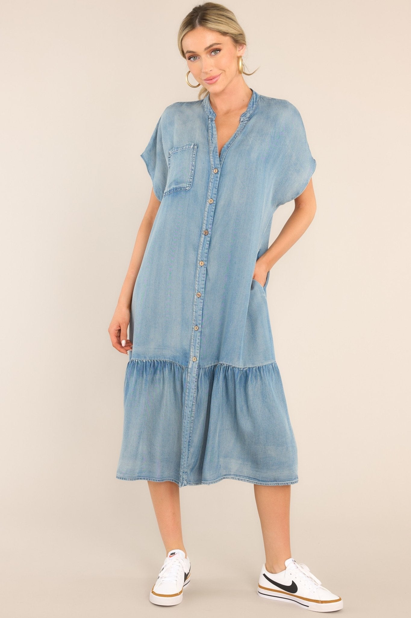 Another Crush Chambray Midi Shirt Dress