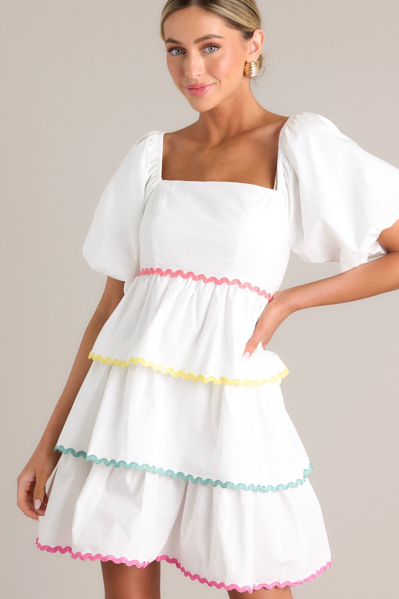 Aurora Dream White Multi Ricrac Mini Dress
