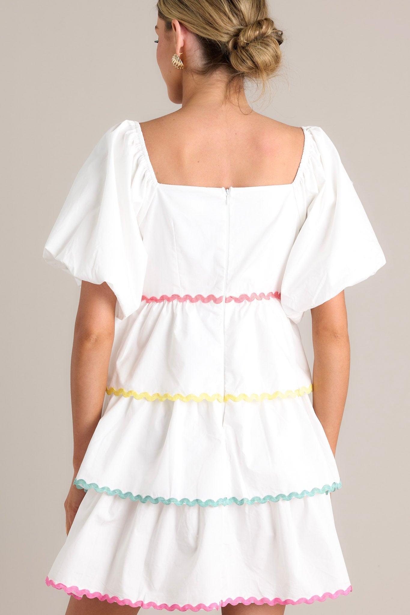 Aurora Dream White Multi Ricrac Mini Dress
