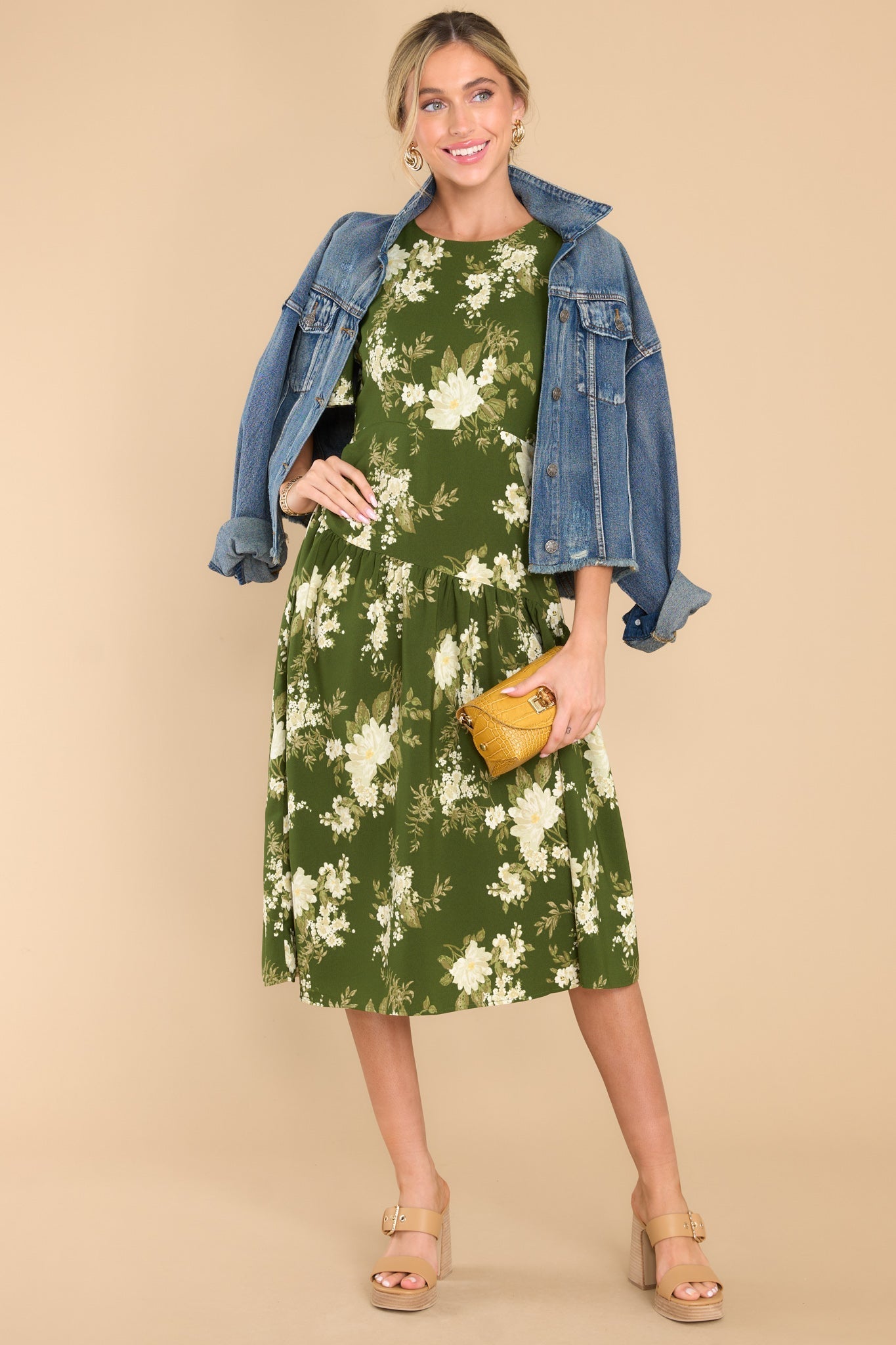 Beautiful Botanicals Green Floral Print Midi Dress