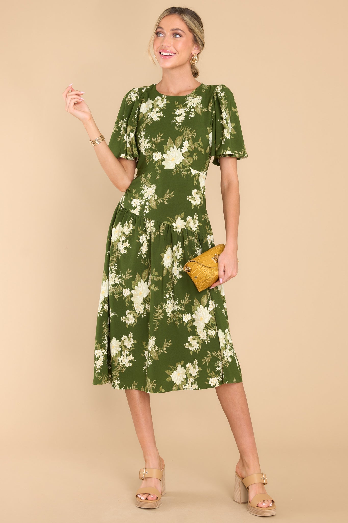 Beautiful Botanicals Green Floral Print Midi Dress