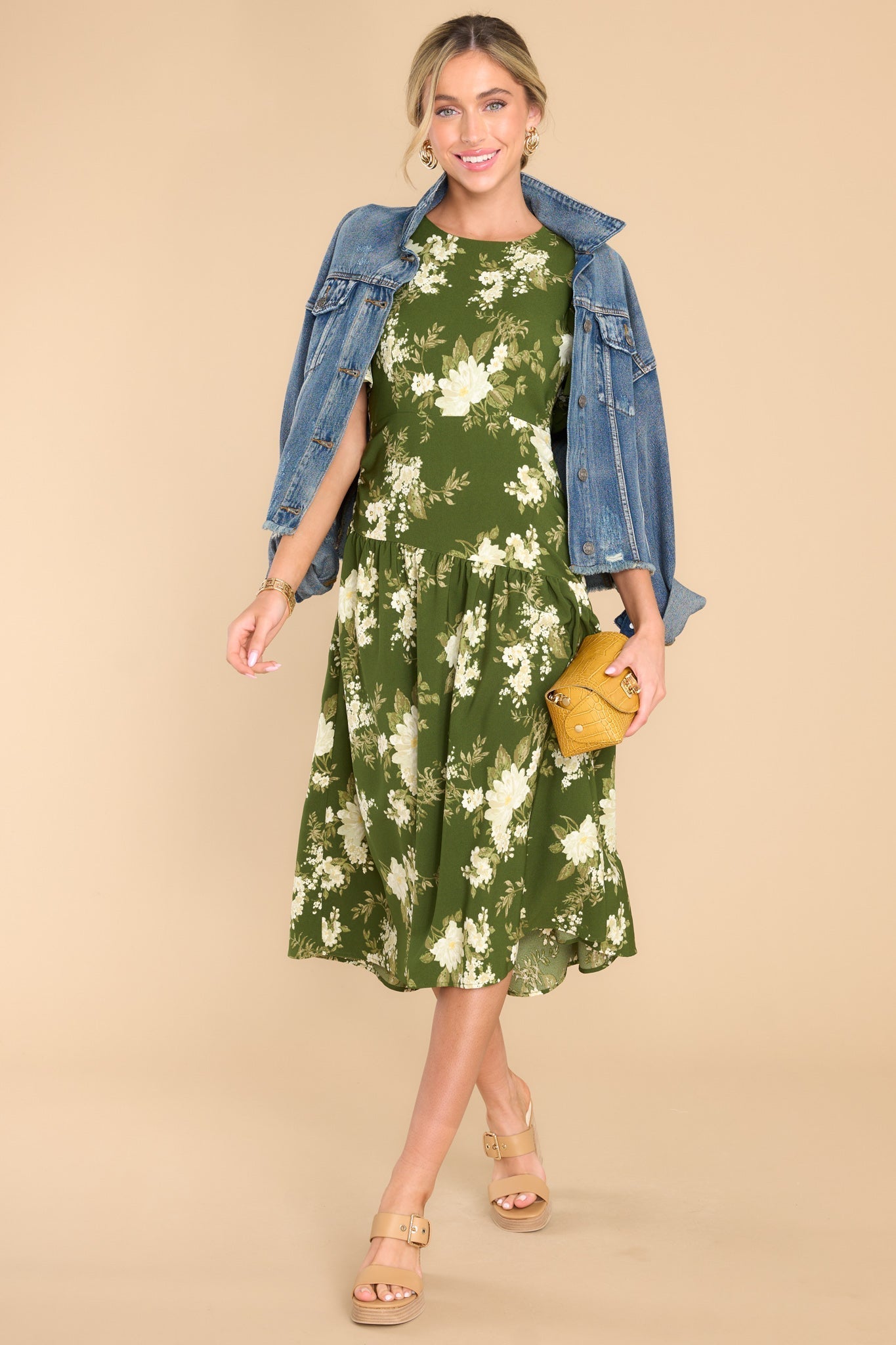 Beautiful Botanicals Green Floral Print Midi Dress