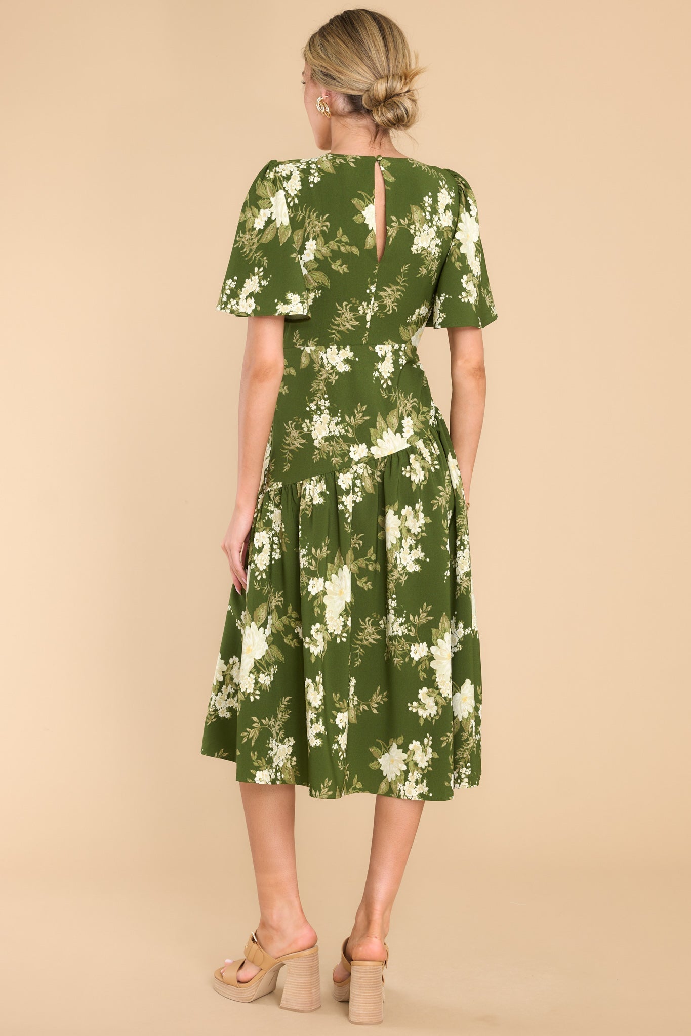 Beautiful Botanicals Green Floral Print Midi Dress