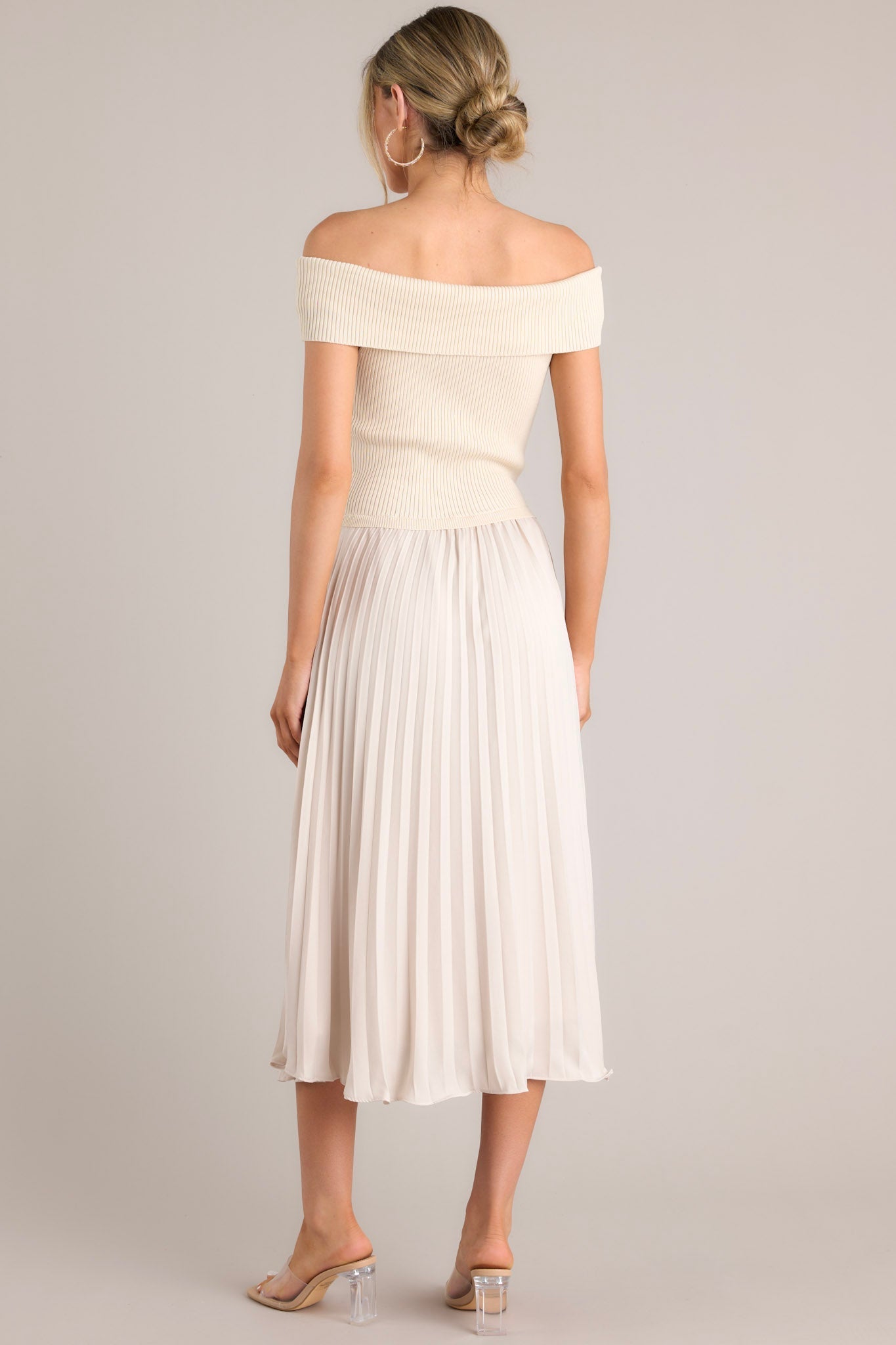 Beautiful Life Beige Pleated Midi Dress