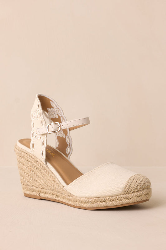 Along The Shore Beige Espadrille Platform Wedges