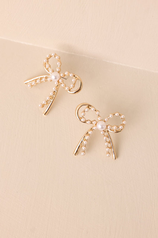 Best Of Both Worlds Gold & Ivory Pearl Bow Earrings