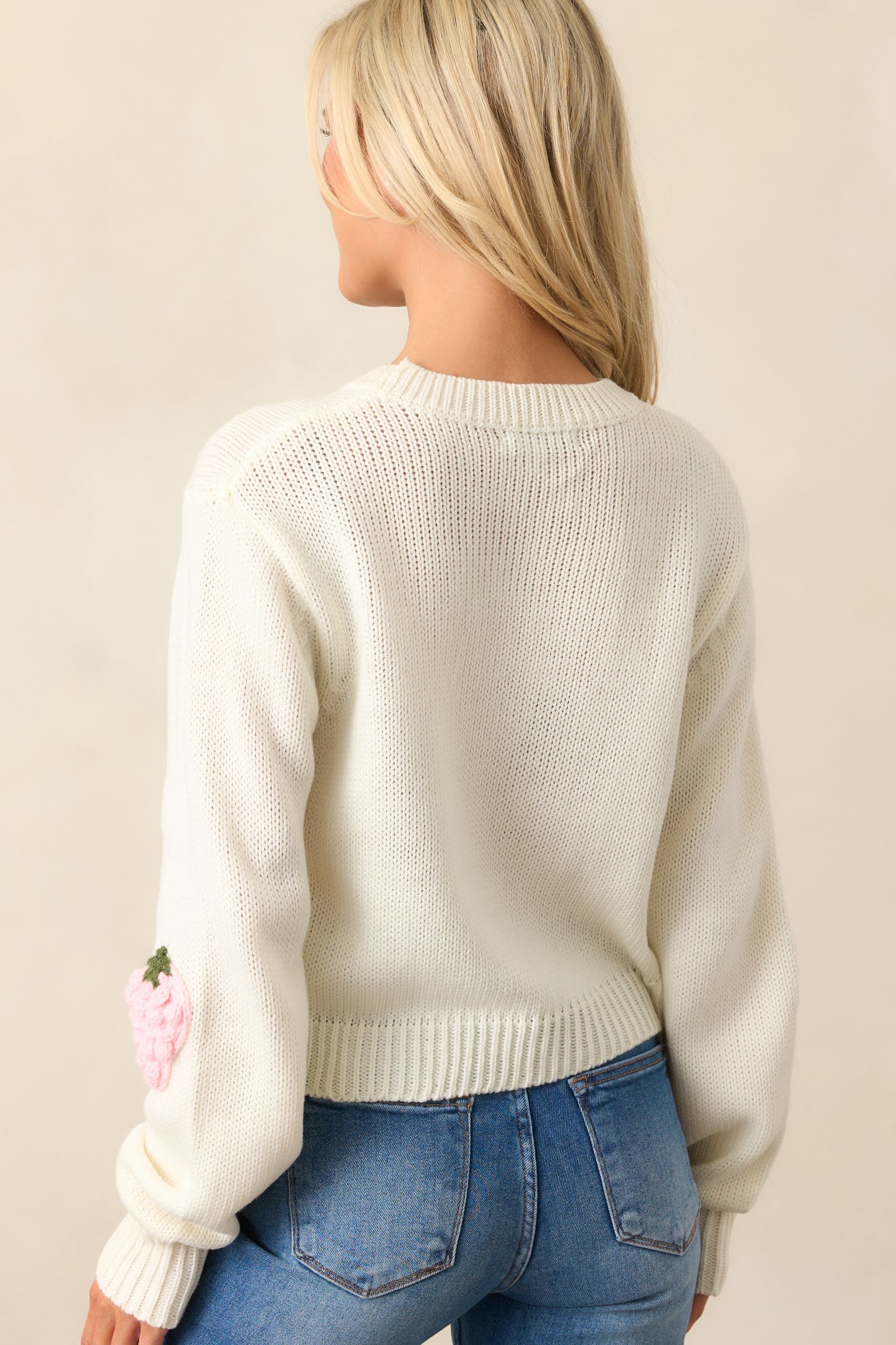 Berry Patch Picnic Ivory Crochet Strawberry Sweater