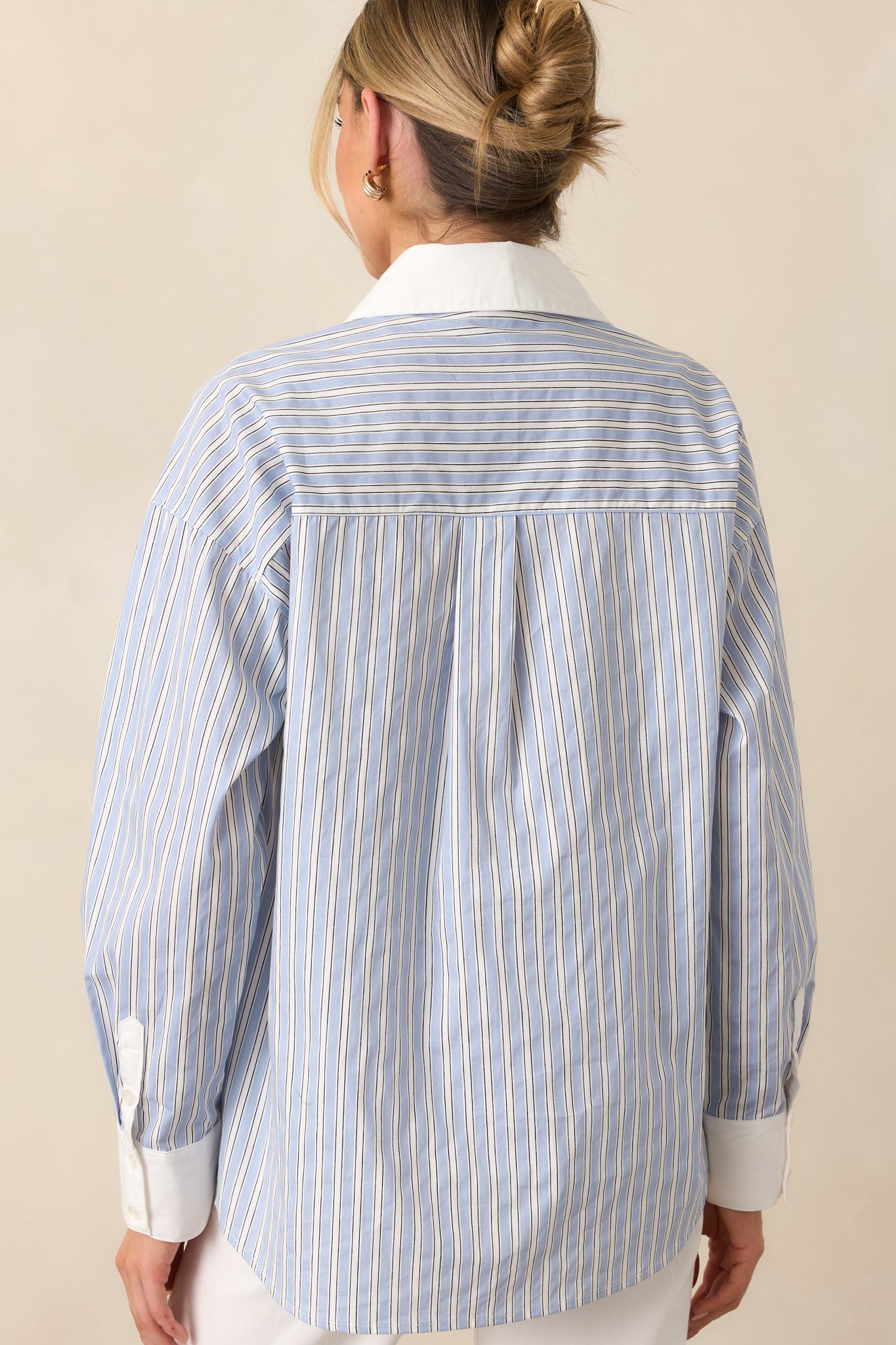 A Walk To The Bakery Blue Cotton Button Front Blouse