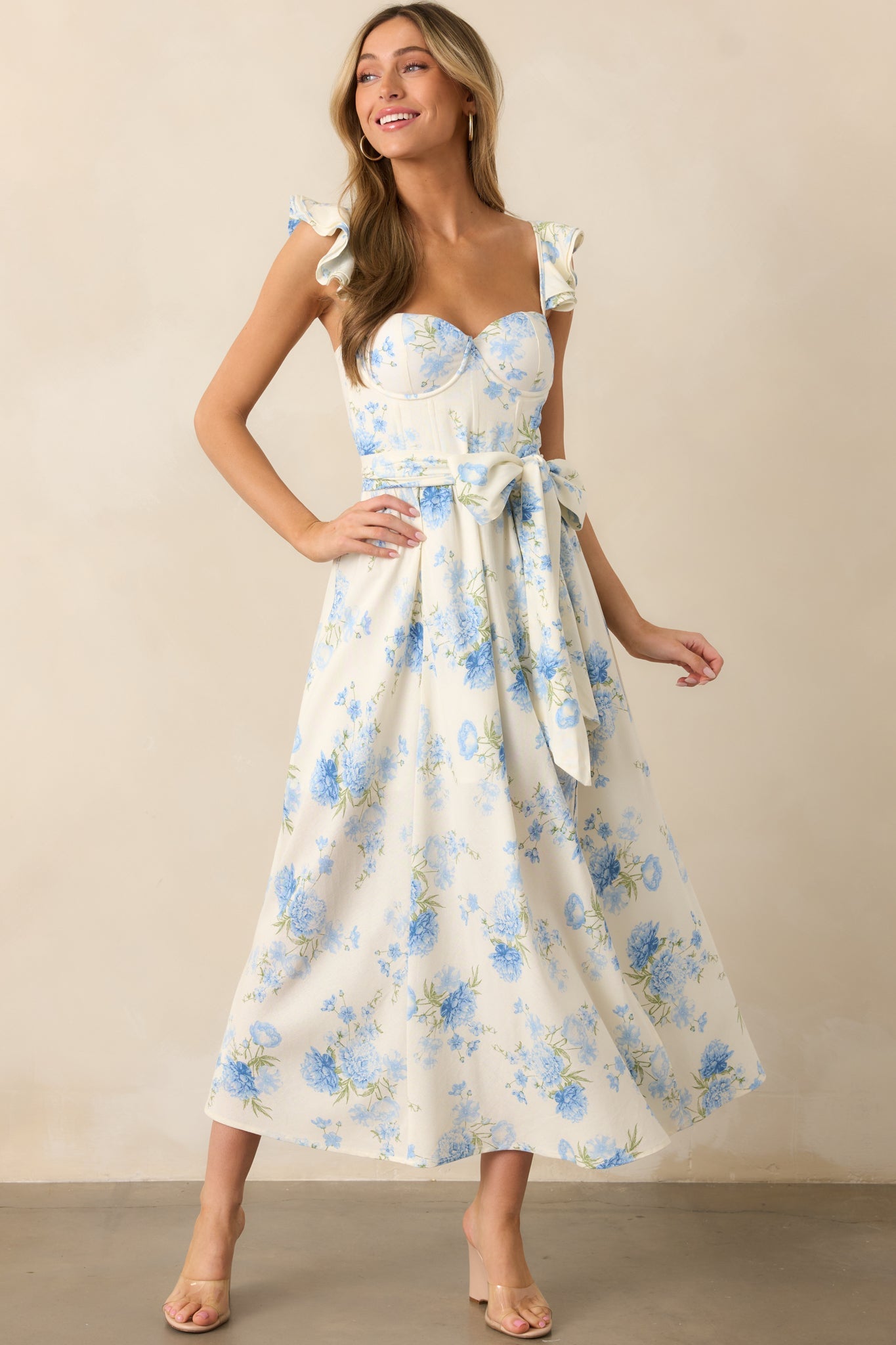 Aimee Light Blue Floral Bustier Maxi Dress