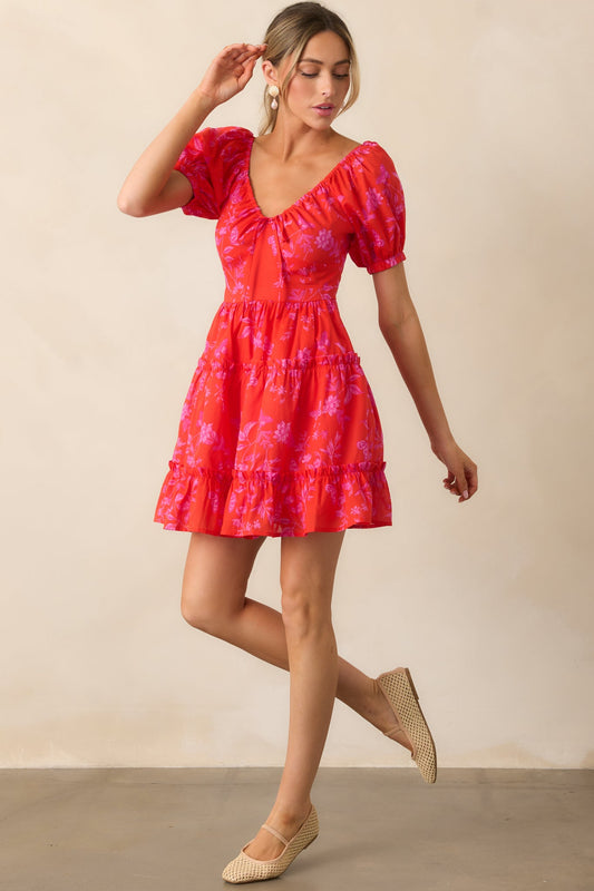 As It Should Be Red Floral Cotton Mini Dress