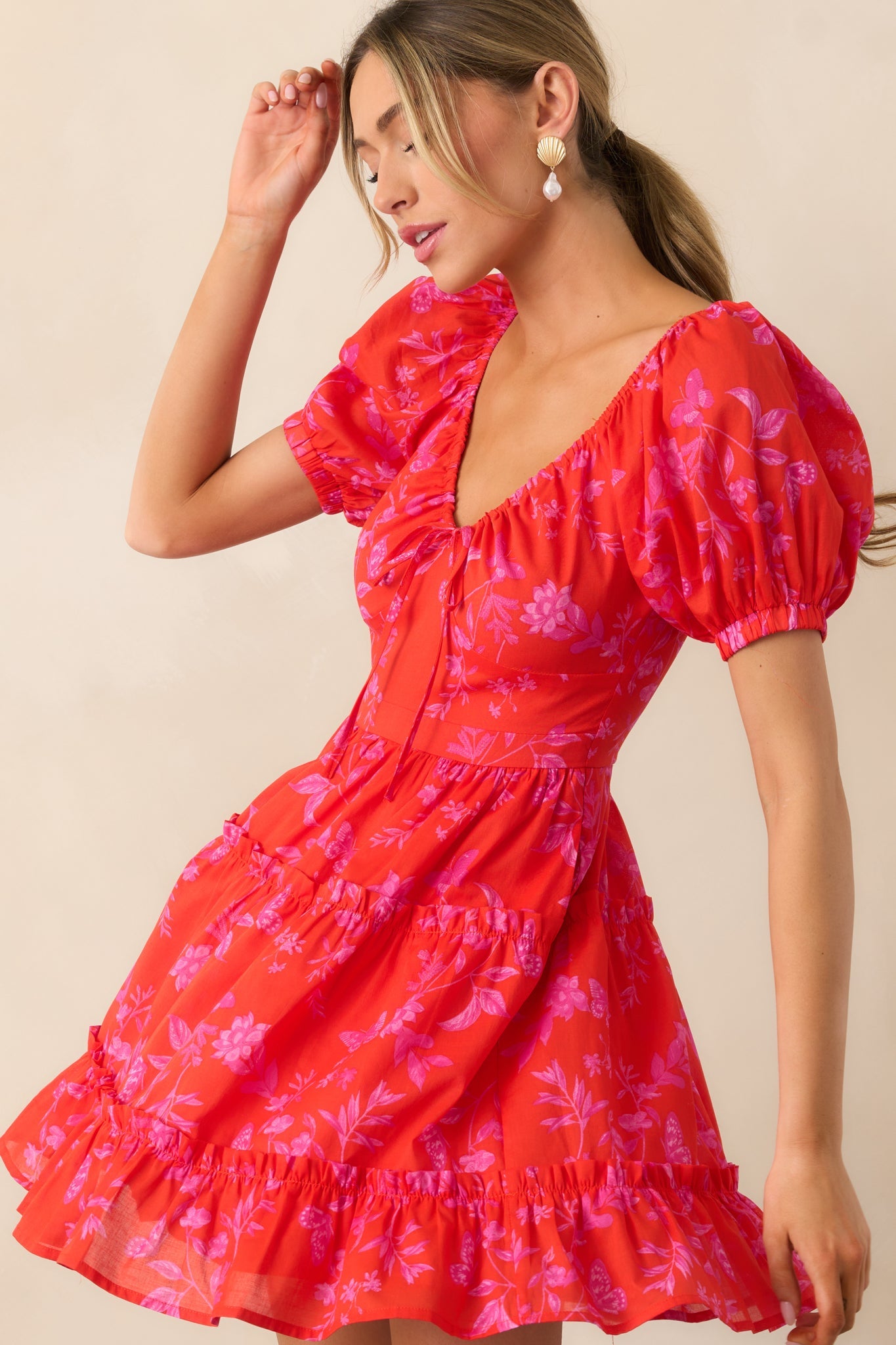 As It Should Be Red Floral Cotton Mini Dress