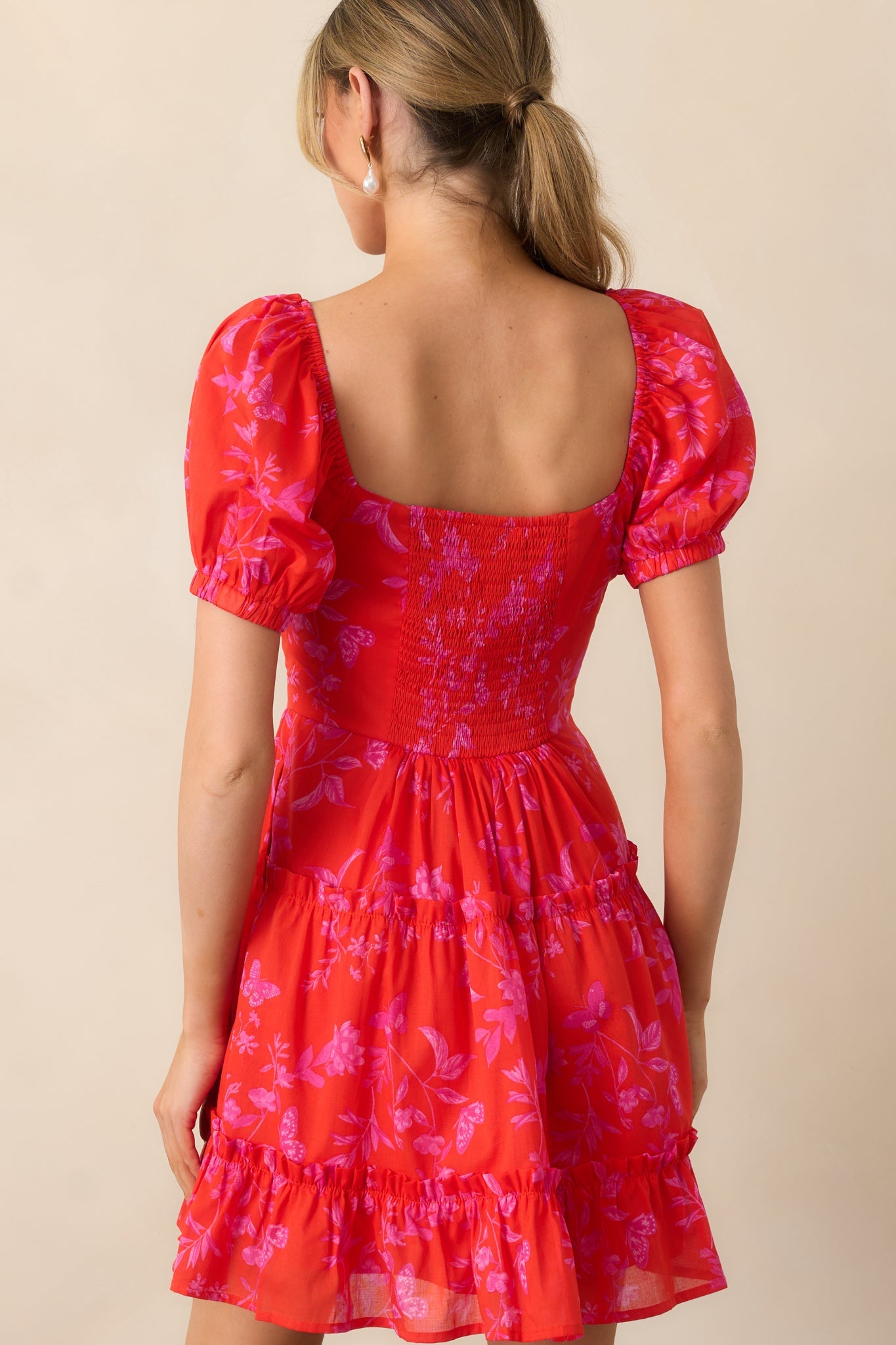 As It Should Be Red Floral Cotton Mini Dress