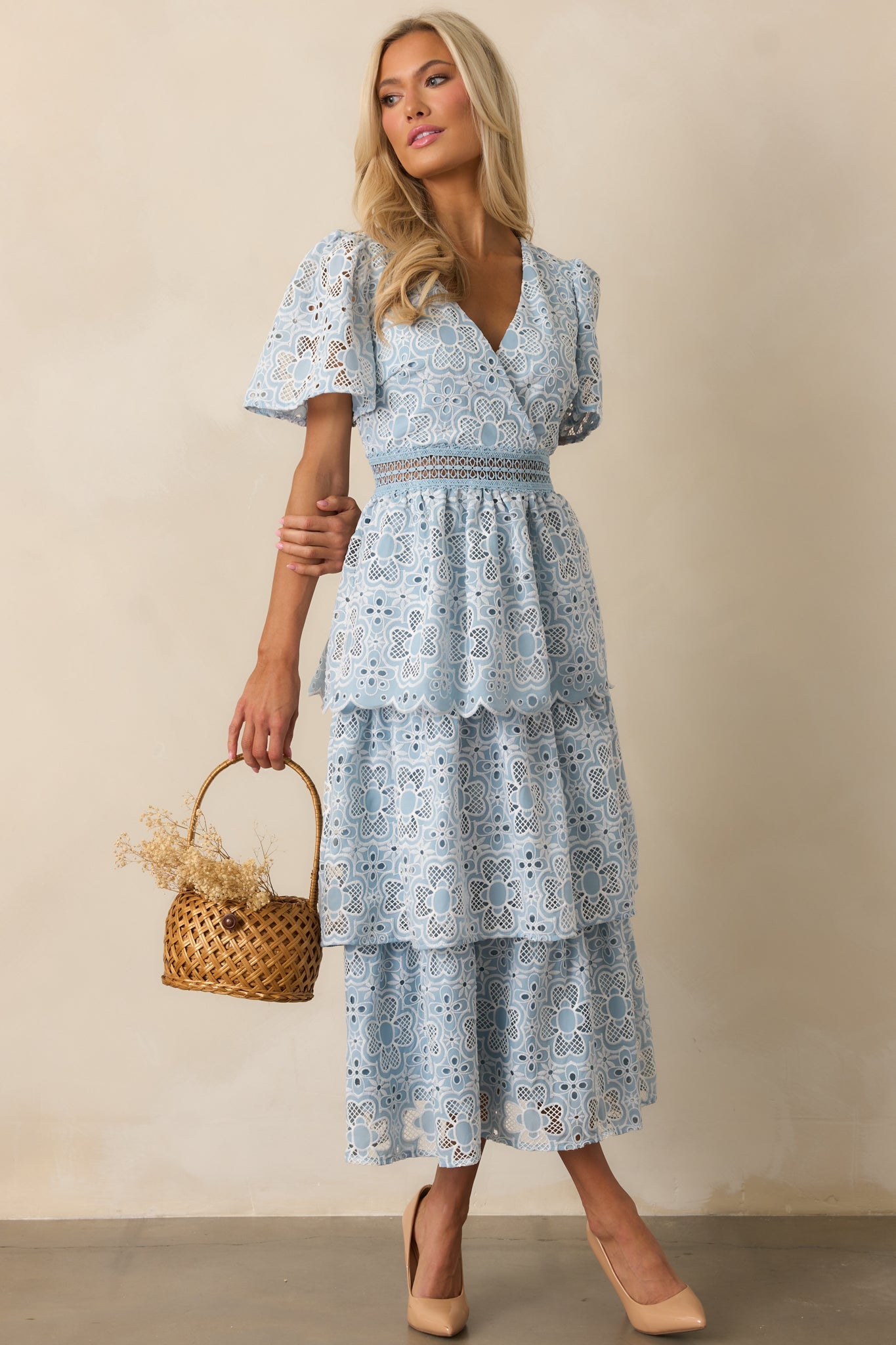 Attending A Gala Blue Floral Embroidered Maxi Dress
