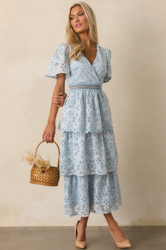 Attending A Gala Blue Floral Embroidered Maxi Dress