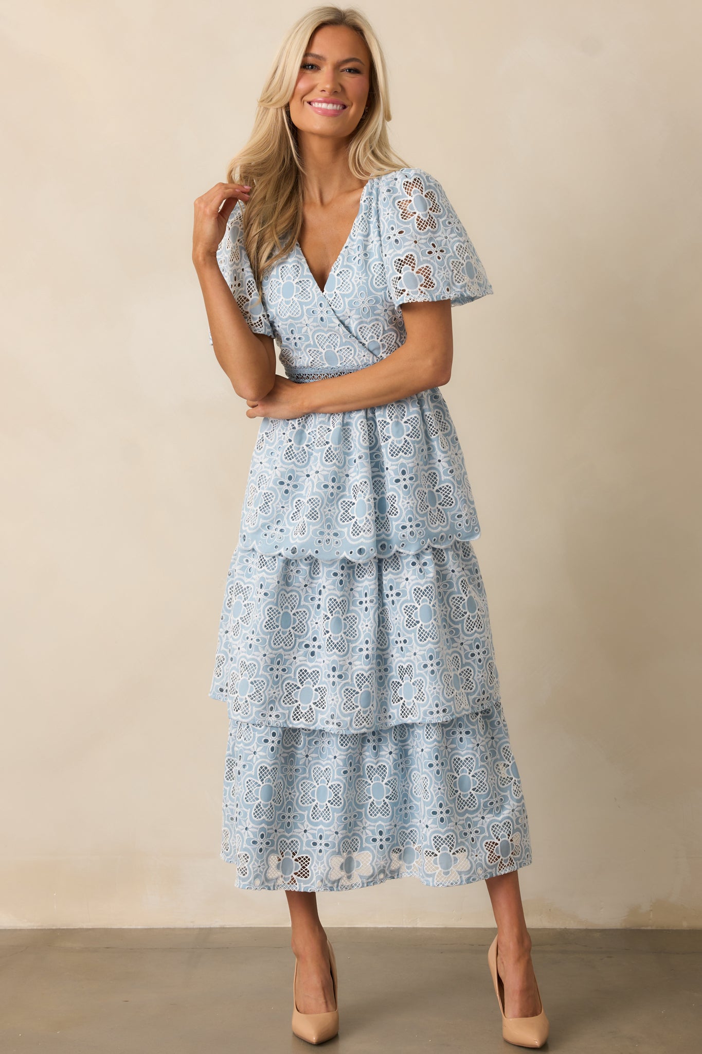 Attending A Gala Blue Floral Embroidered Maxi Dress