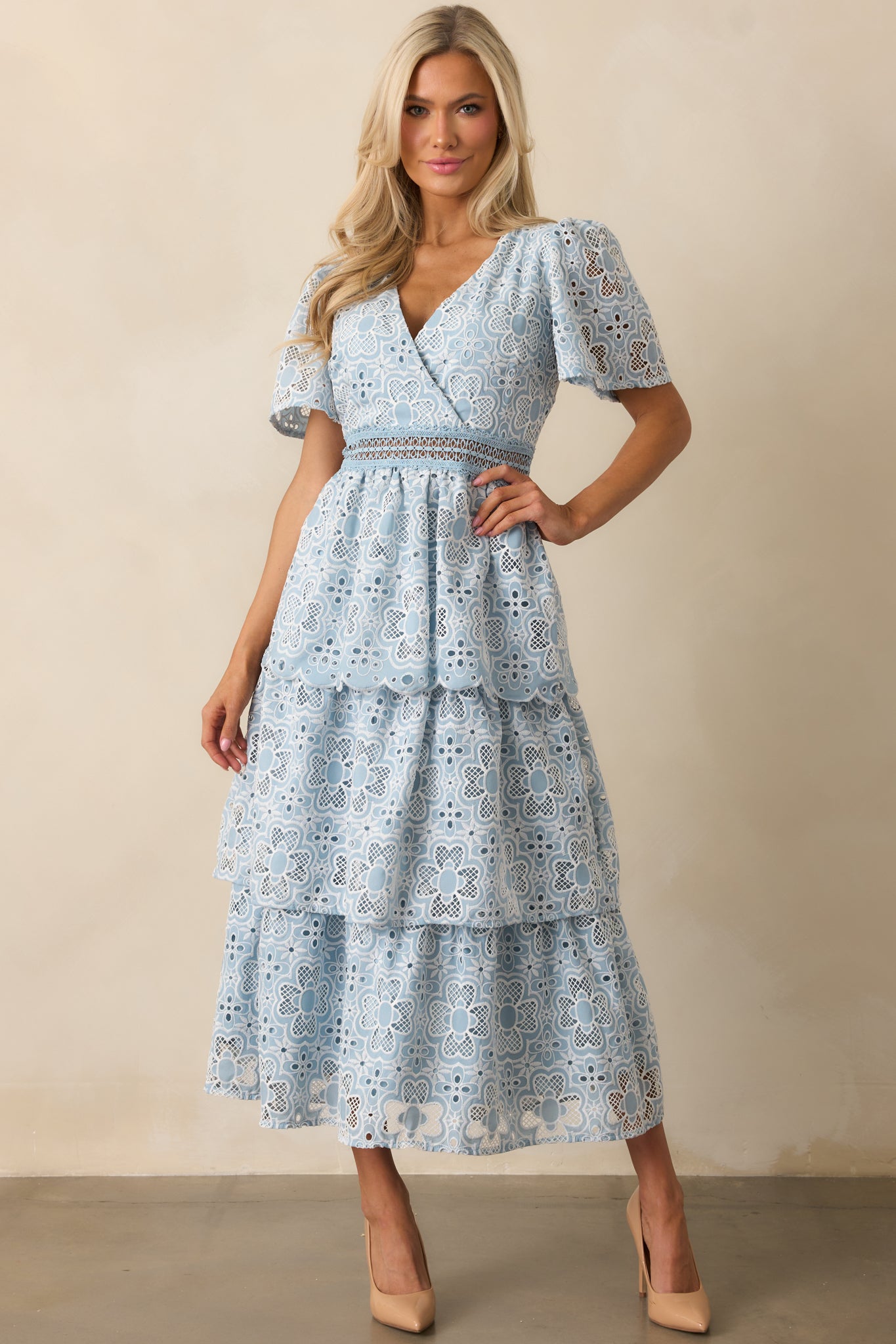 Attending A Gala Blue Floral Embroidered Maxi Dress