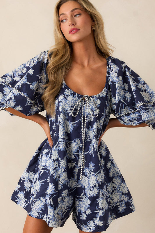 Awaiting Love Cotton Navy Floral Romper