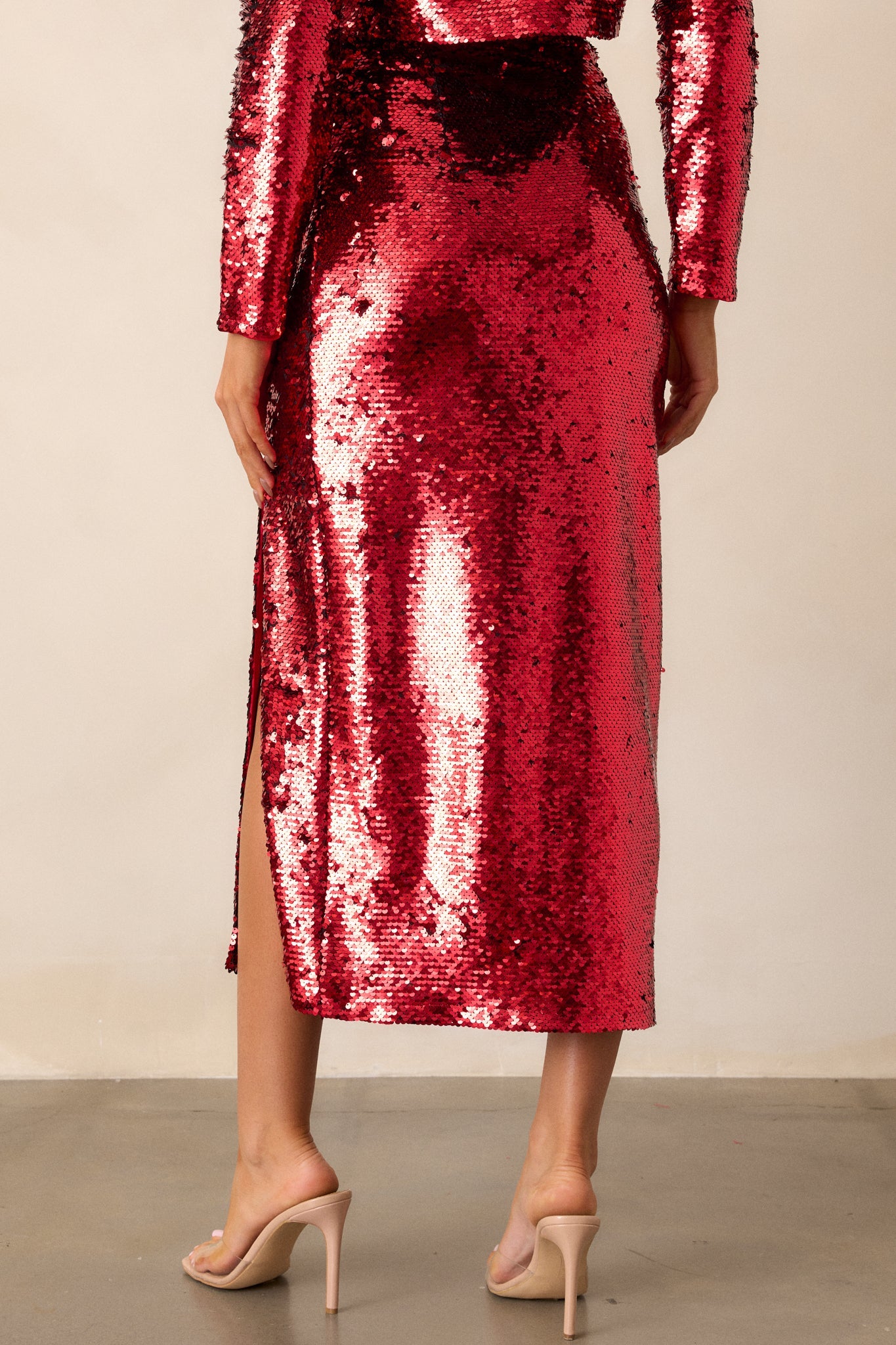 A Part Of It Red Sequin Midi Skirt