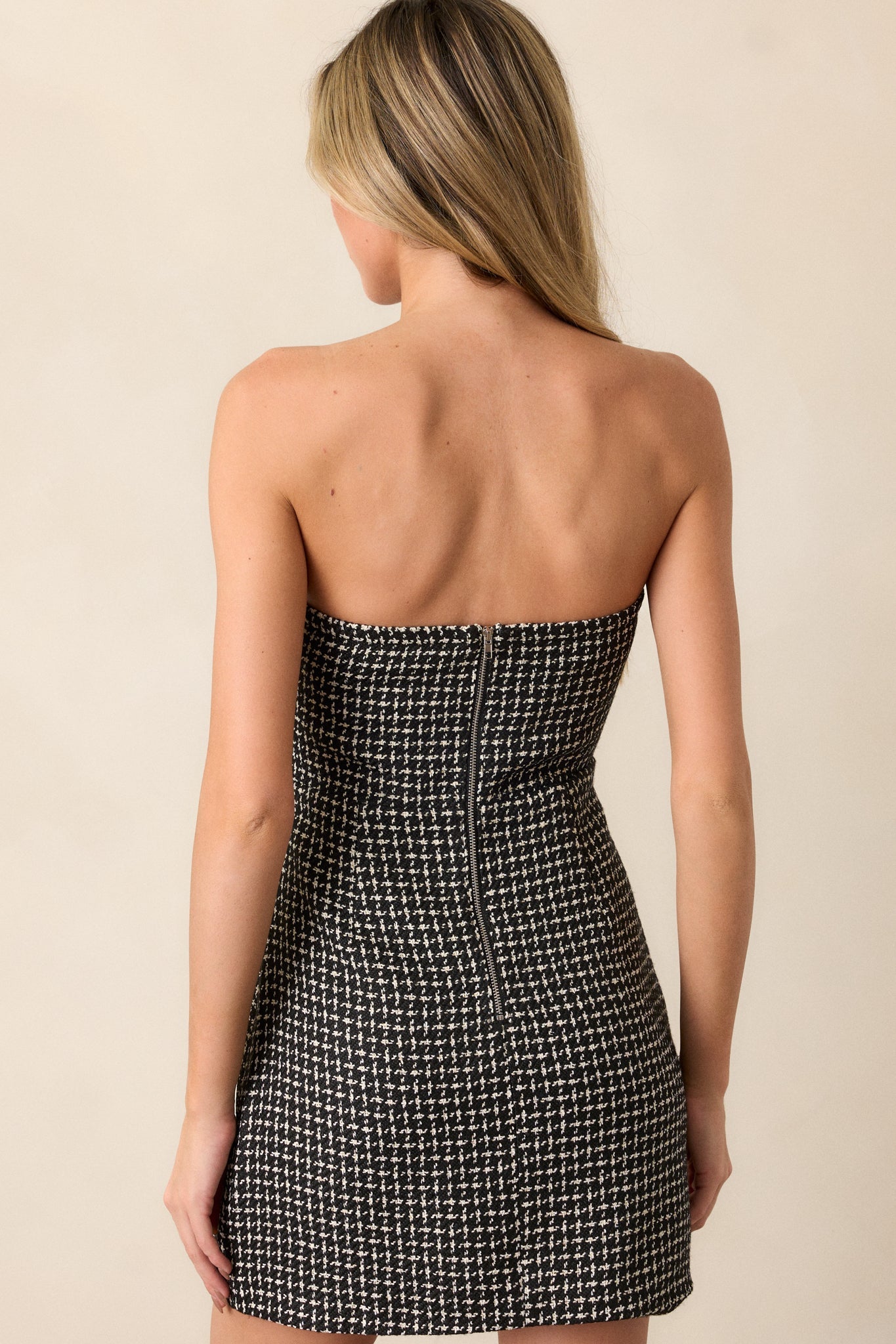Amazed With You Black Strapless Tweed Mini Dress
