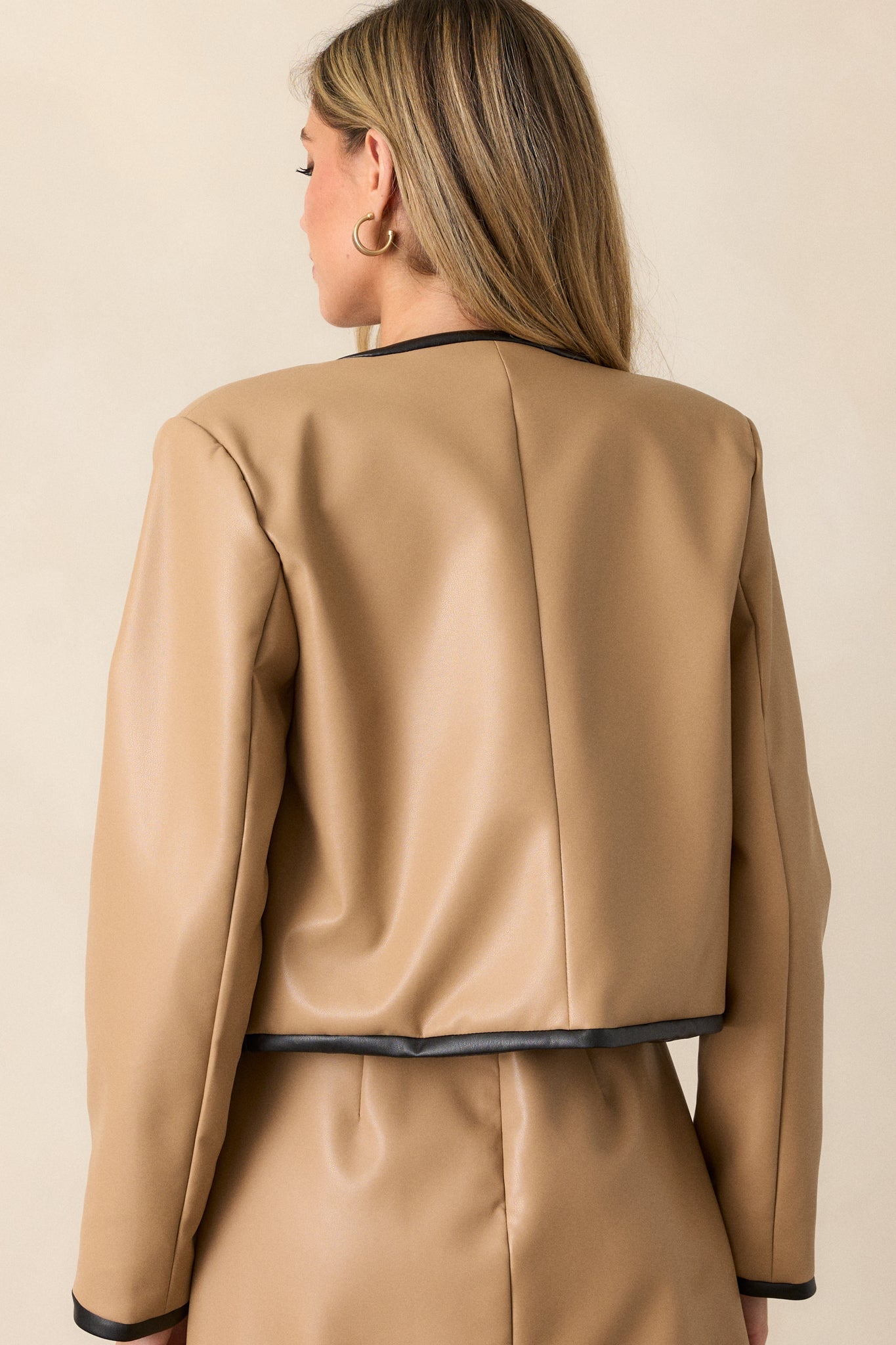 Back To Business Camel Button Front Faux Leather Jacket