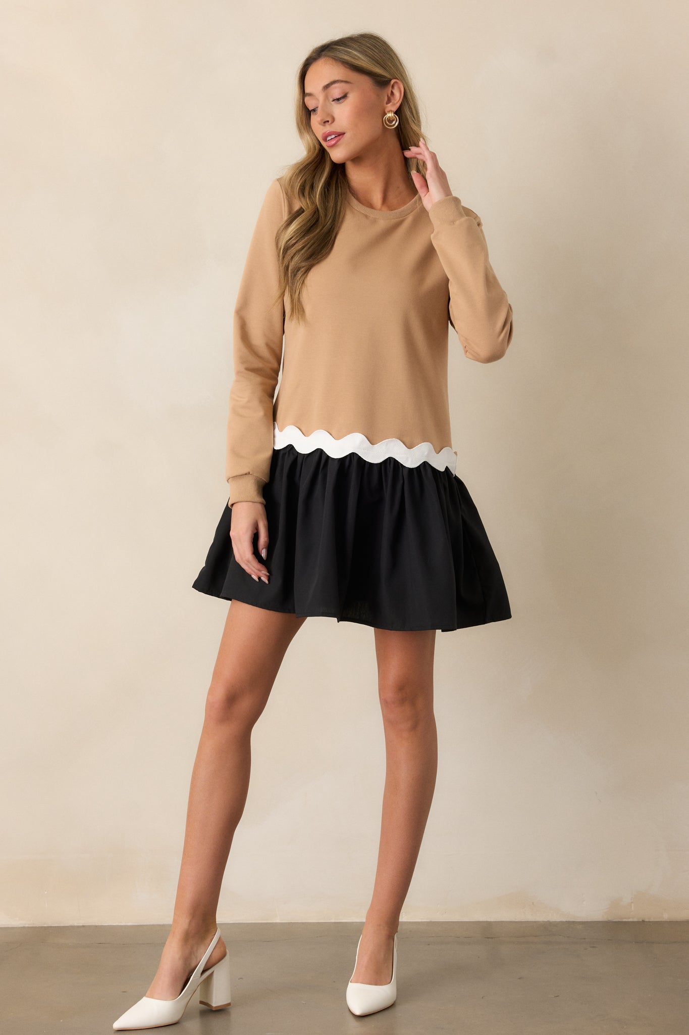 Back To You Tan Colorblock Mini Dress