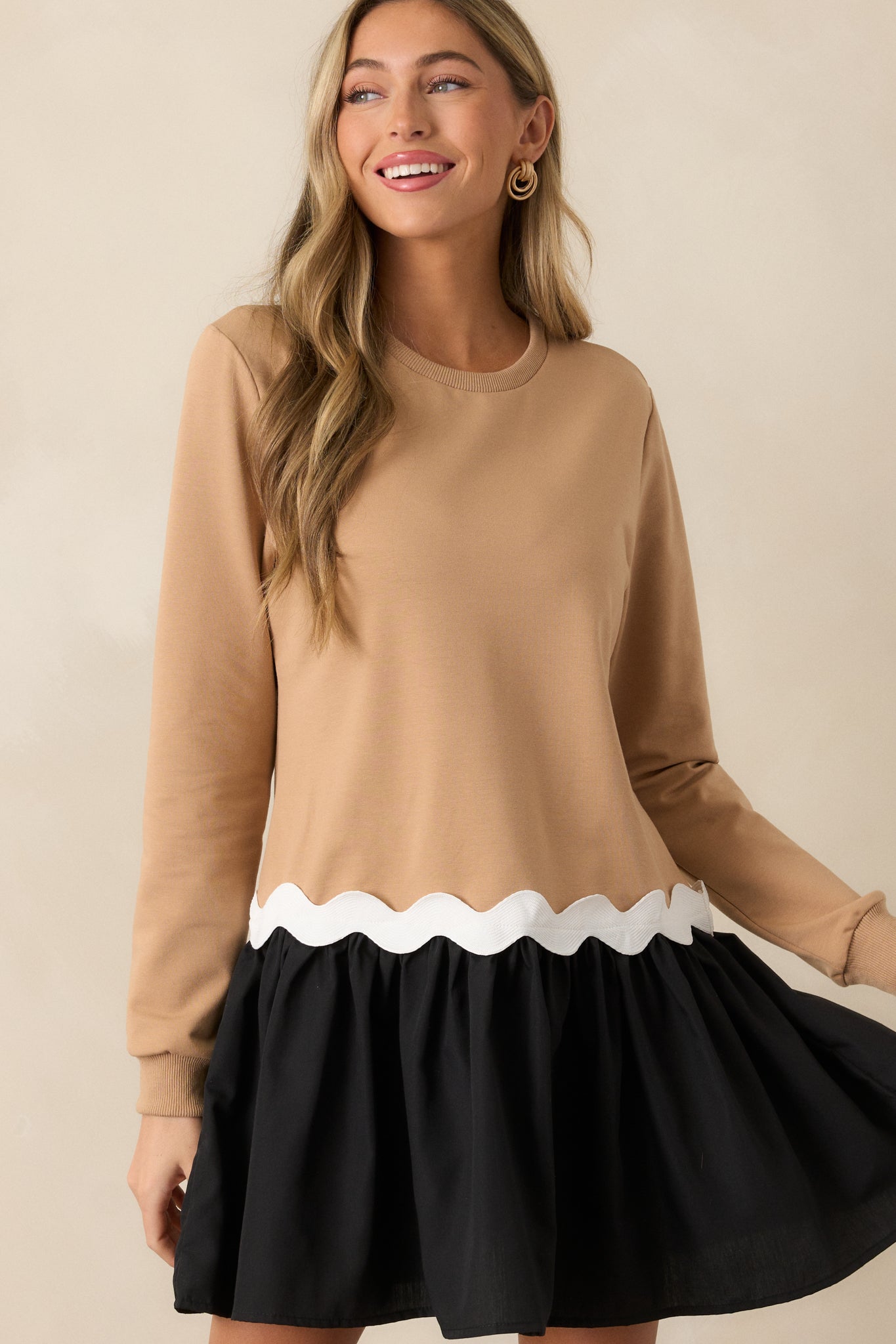 Back To You Tan Colorblock Mini Dress