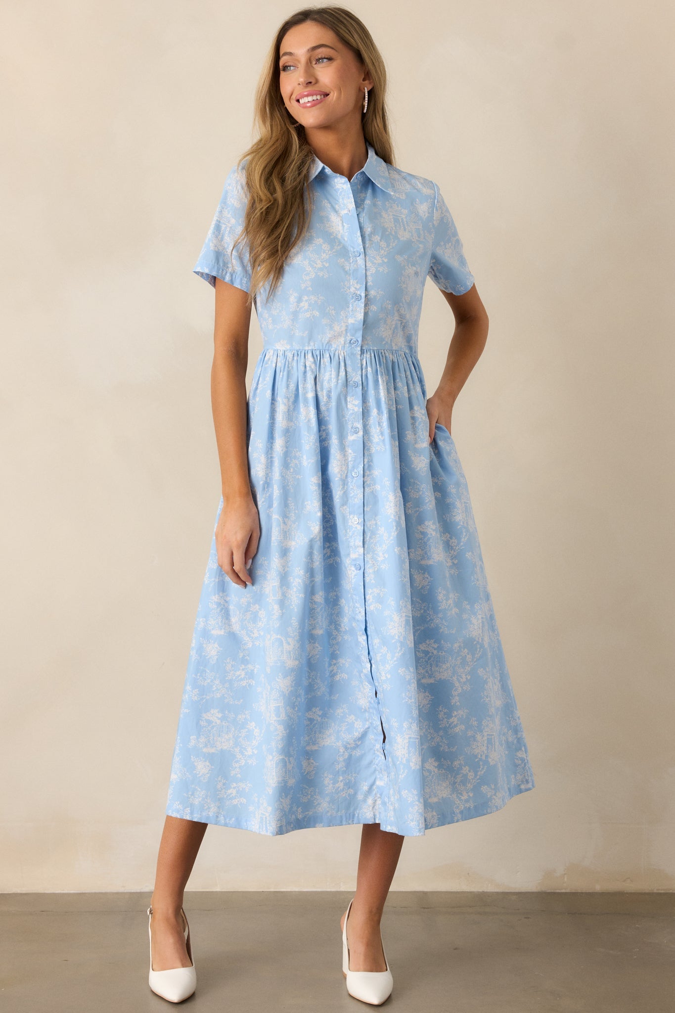 Believe It Cotton Light Blue Toile Maxi Dress