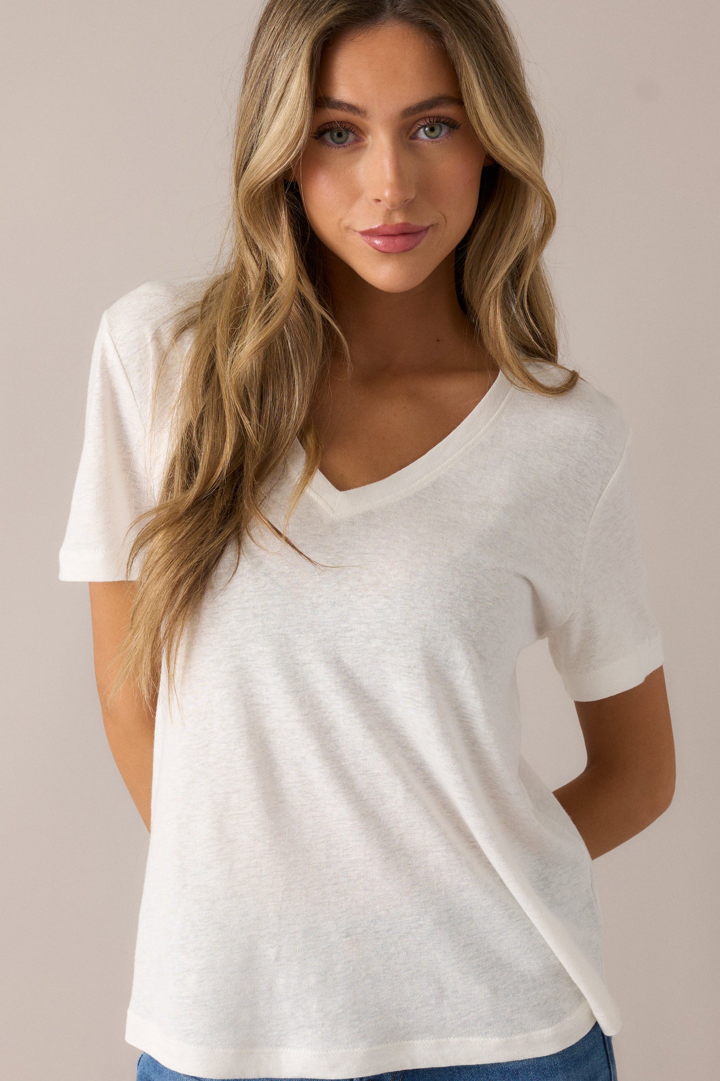 All The Way Ivory V-Neckline Washed Tee