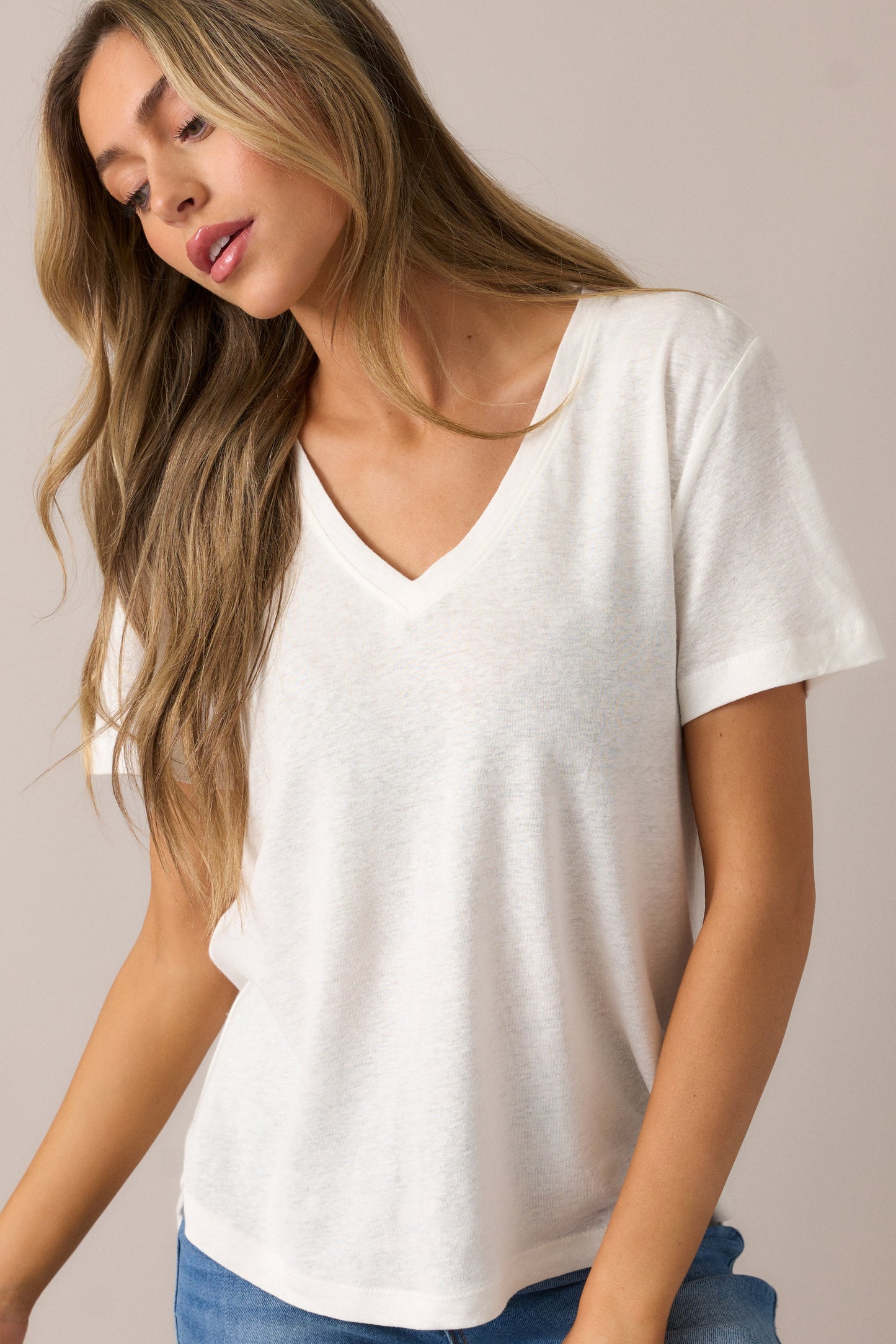 All The Way Ivory V-Neckline Washed Tee