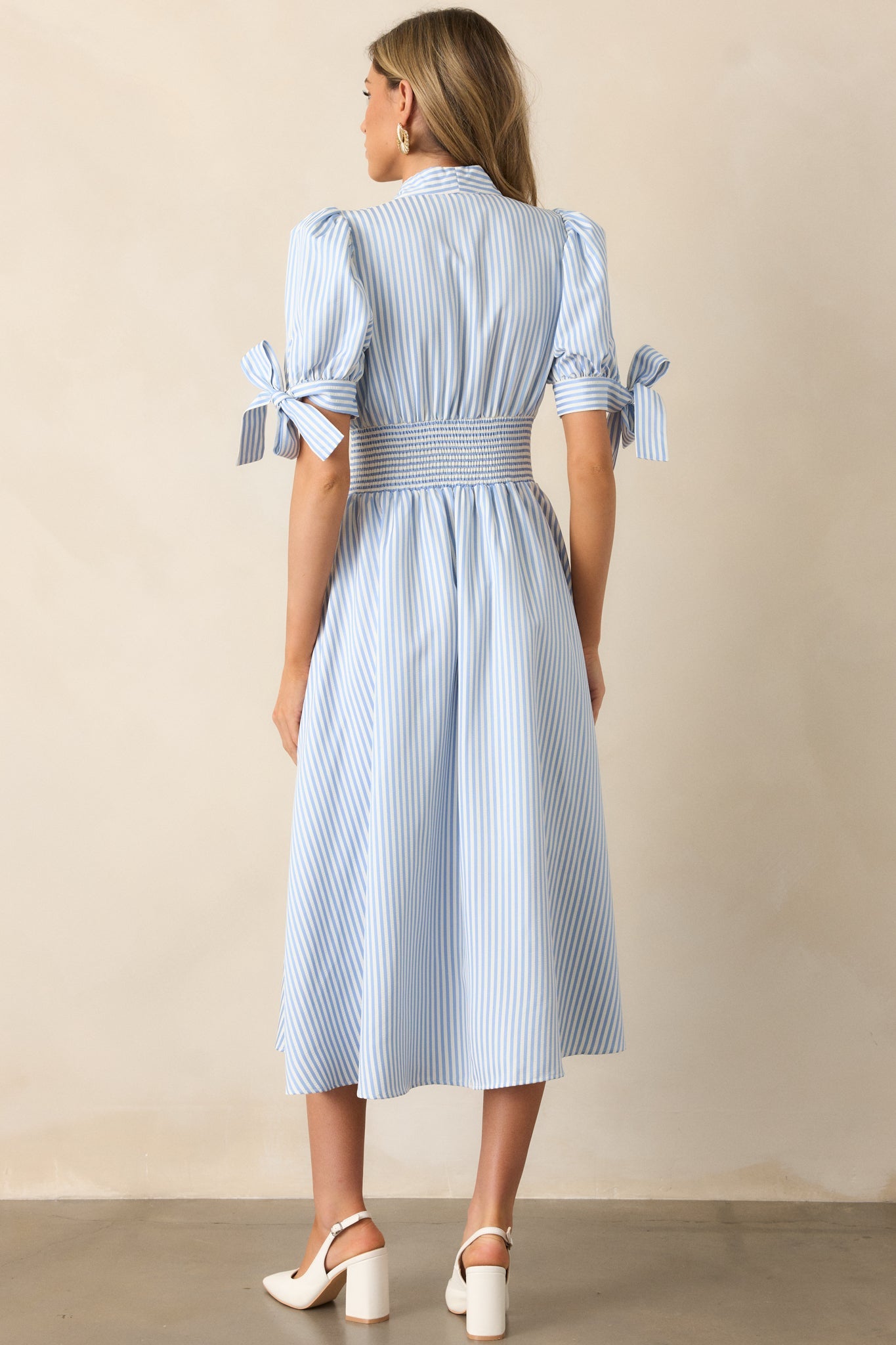 Afternoon Tea Sky Blue Stripe Zip Front Midi Dress